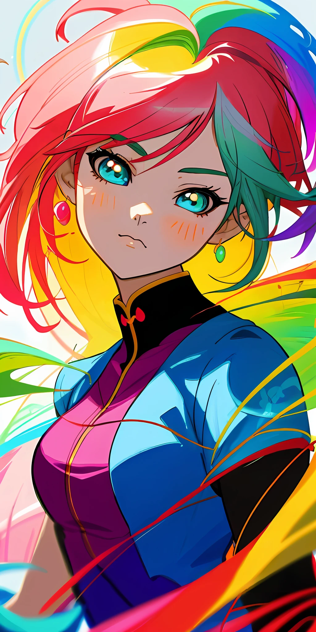 anime girl with colorful hair and a colorful dress, rossdraws pastel vibrant, rossdraws cartoon vibrant, anime style 4 k, beautiful anime portrait, artgerm colorful!!!, ! dream artgerm, beautiful anime girl, anime styled digital art, anime art wallpaper 4k, anime art wallpaper 4 k, digital anime art, extremely detailed artgerm, rainbow hair