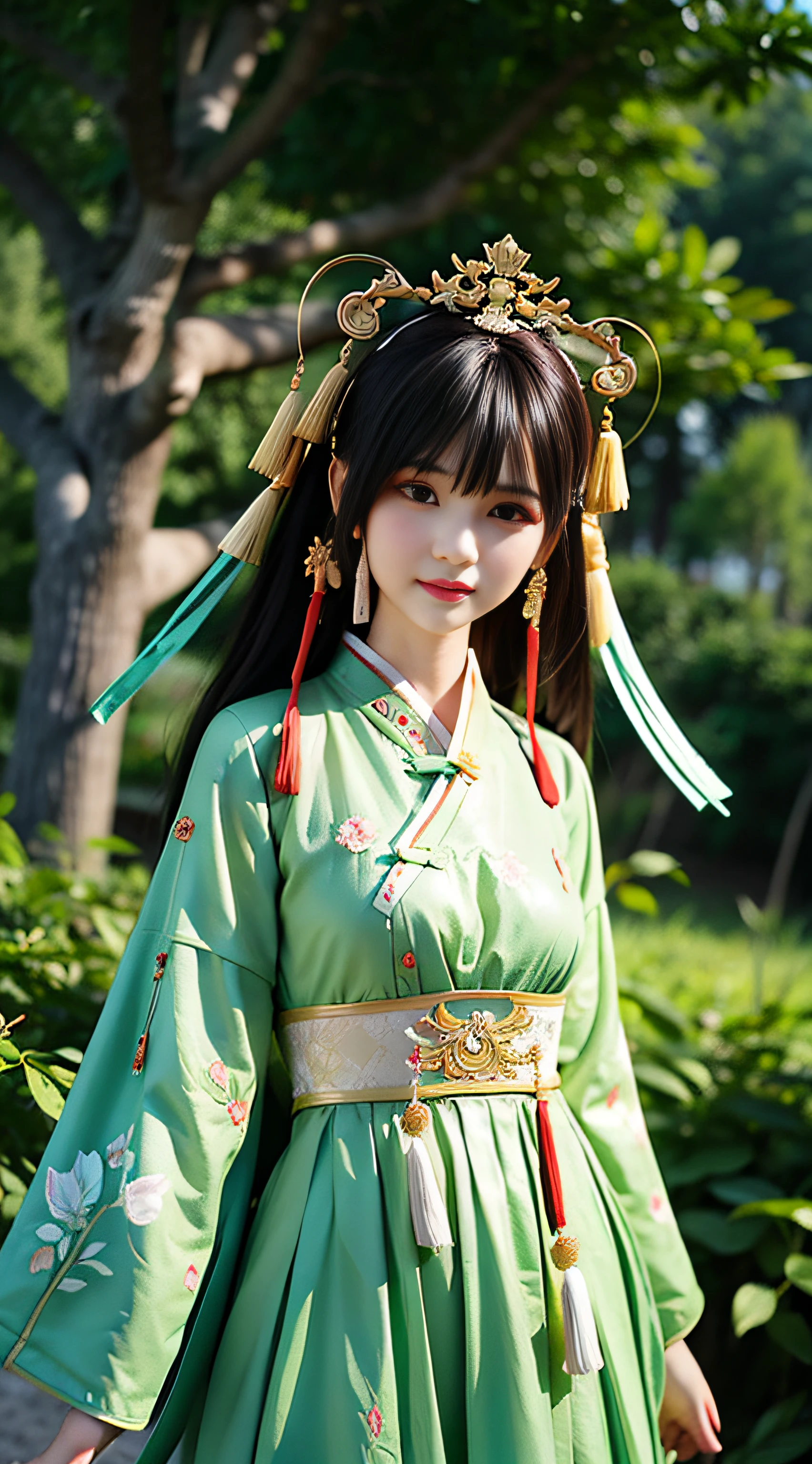 Chinese wind,Chinese national style,Ancient maiden,landscape,in the forest,exquisite facial features,Delicate face,Ink painting background,Ultra-high image quality,Perfect integration
