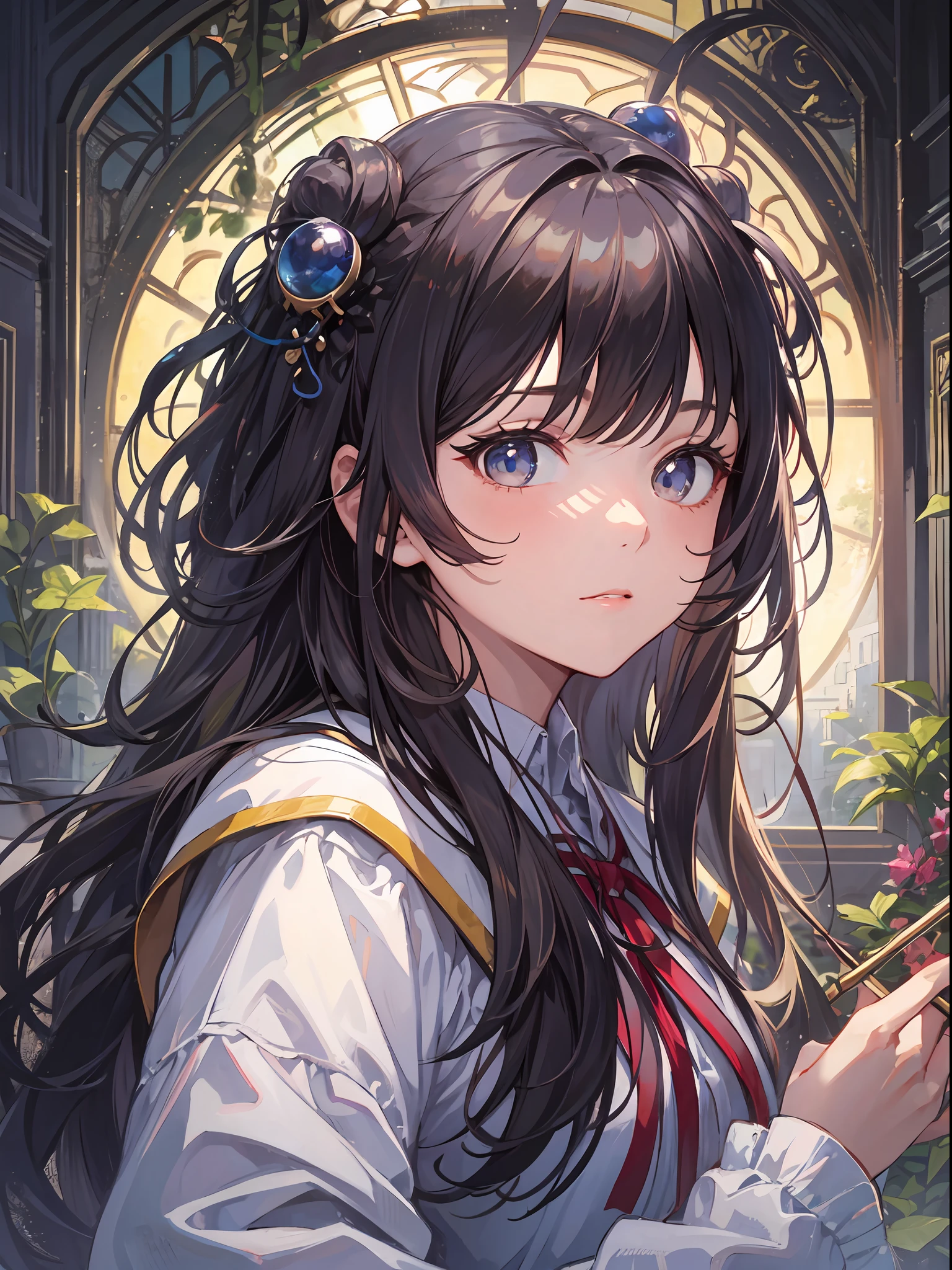 (master masterpiece、best-quality、highest、Official Art、Beautifully Aesthetic:1.2)、(master masterpiece、best-quality、best-quality、Official Art、Beautifully Aesthetic:1.2)、(master masterpiece、best-quality、best-quality、Official Art、Beautifully Aesthetic:1.2)、(1girle:1.3)、highly detail、(Fractal Art:1.3)、colorfull、Supreme Details、「Girl Wizard from Another World」This painting titled、It depicts a girl manipulating magic in an exclusive castle garden。 A beautiful otherworldly castle spreads out in the background、The garden there is、It creates an atmosphere as if it has opened a door to another world..。 At the center of this scene is、Japan standing in elementary school unifonnocent and、It has an expression that makes you want something strongly。In her hand is a luxurious wand.、From that wand is emitting mighty magical powers。Its energy is very powerful、A beam of light makes a large trajectory in the sky。The eyes are developed, realistic and detailed.。The brilliance of the pupil impresses with the strength of the life force。Beautiful fingertips、Shaped like a pianist, and even the nails are reproduced in detail.々Fascinates。 The charm of this painting is、The powerfulness of the girl and the beauty of the garden、E、It skillfully captures the atmosphere of another world.。E、The girl's facial expressions and movements are very realistic.、It has the power to draw the viewer into the moment。 In addition、the light and shadow production is also stunning。The beam of light emitted by the cane is、Illuminate the gardens and castle、pure、Creates a sense of distance from the visible light source to the girl.。Quality produces realistic images、It can convey visual beauty and story appeal at the same time。 This is、Not only visually appealing works、It is a work that further enriches the visual experience by drawing a story.。We think about the theme to the fullest。 The reason is、With its high degree of perfection and、The efforts and passion of artists who were
