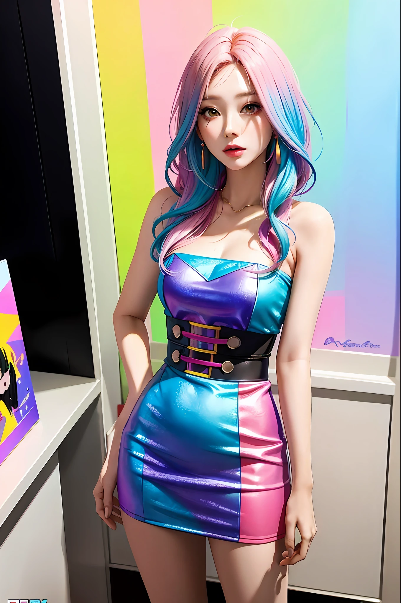 anime girl with colorful hair and a colorful dress, rossdraws pastel vibrant, rossdraws cartoon vibrant, anime style 4 k, beautiful anime portrait, artgerm colorful!!!, ! dream artgerm, beautiful anime girl, anime styled digital art, anime art wallpaper 4k, anime art wallpaper 4 k, digital anime art, extremely detailed artgerm, rainbow hair