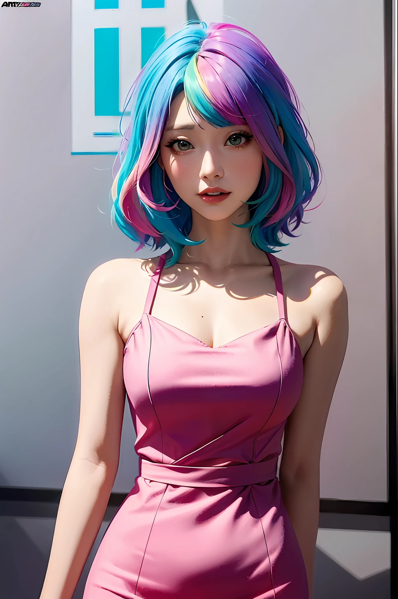 anime girl with colorful hair and a colorful dress, rossdraws pastel vibrant, rossdraws cartoon vibrant, anime style 4 k, beautiful anime portrait, artgerm colorful!!!, ! dream artgerm, beautiful anime girl, anime styled digital art, anime art wallpaper 4k, anime art wallpaper 4 k, digital anime art, extremely detailed artgerm, rainbow hair