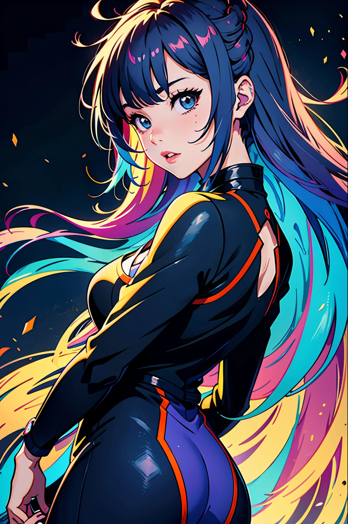 anime girl with colorful hair and a colorful dress, rossdraws pastel vibrant, rossdraws cartoon vibrant, anime style 4 k, beautiful anime portrait, artgerm colorful!!!, ! dream artgerm, beautiful anime girl, anime styled digital art, anime art wallpaper 4k, anime art wallpaper 4 k, digital anime art, extremely detailed artgerm, rainbow hair