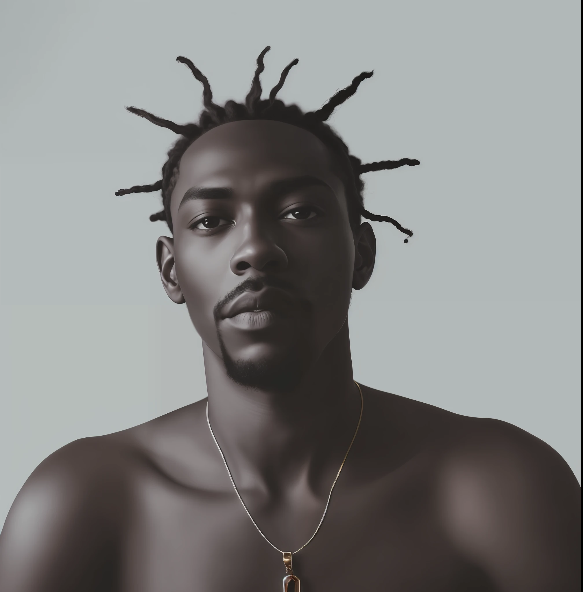 arafed man with dreads and a necklace on his neck, Playboi Livros de retratos, um homem negro com longos cabelos cacheados, Livros Playboi, man is with black skin, Retrato tirado 8 K, Retrato de alto, inspirado em Terrell James, east african man with curly hair, retrato editorial, Ashy, taken in the early 2020s