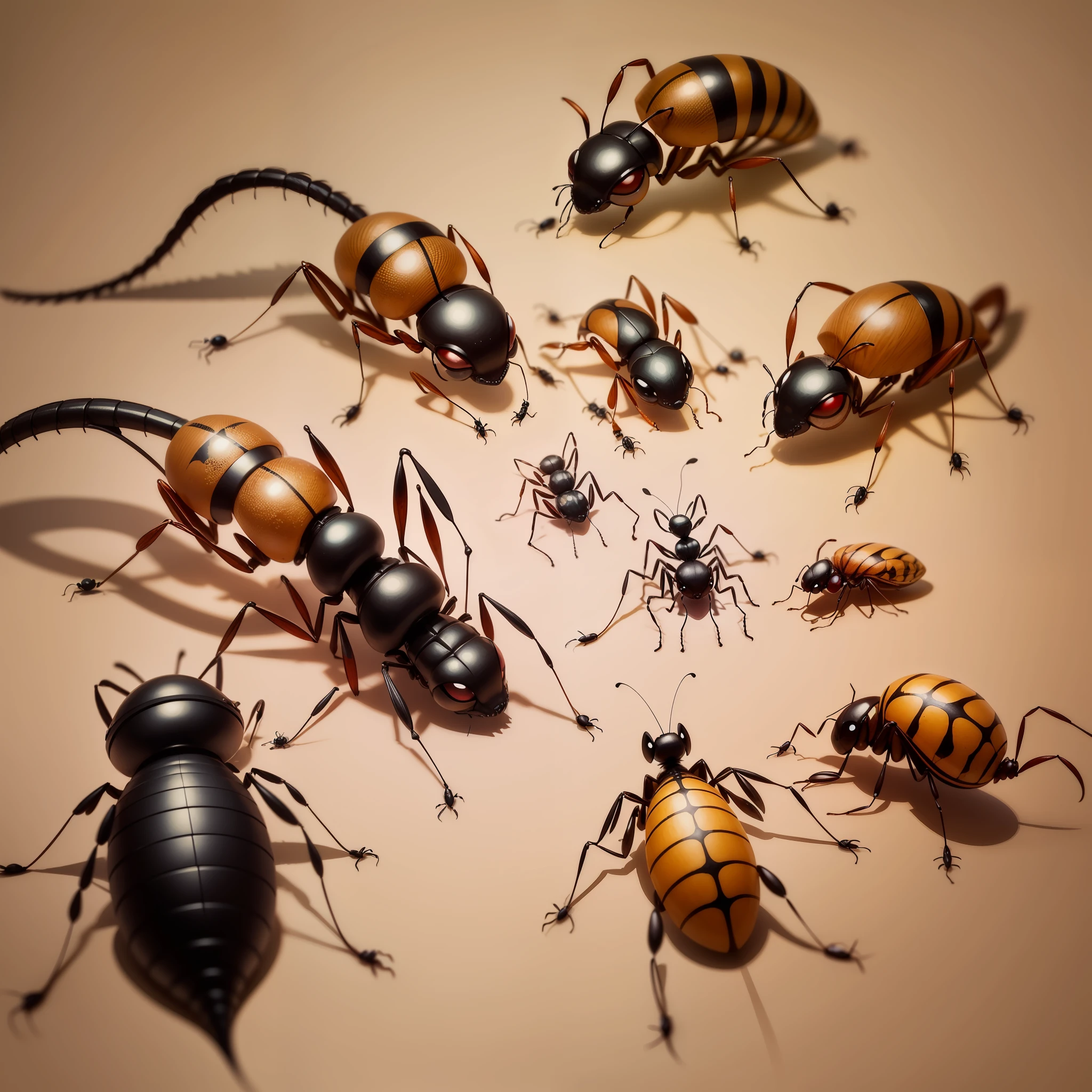 ant drawings with several insects around