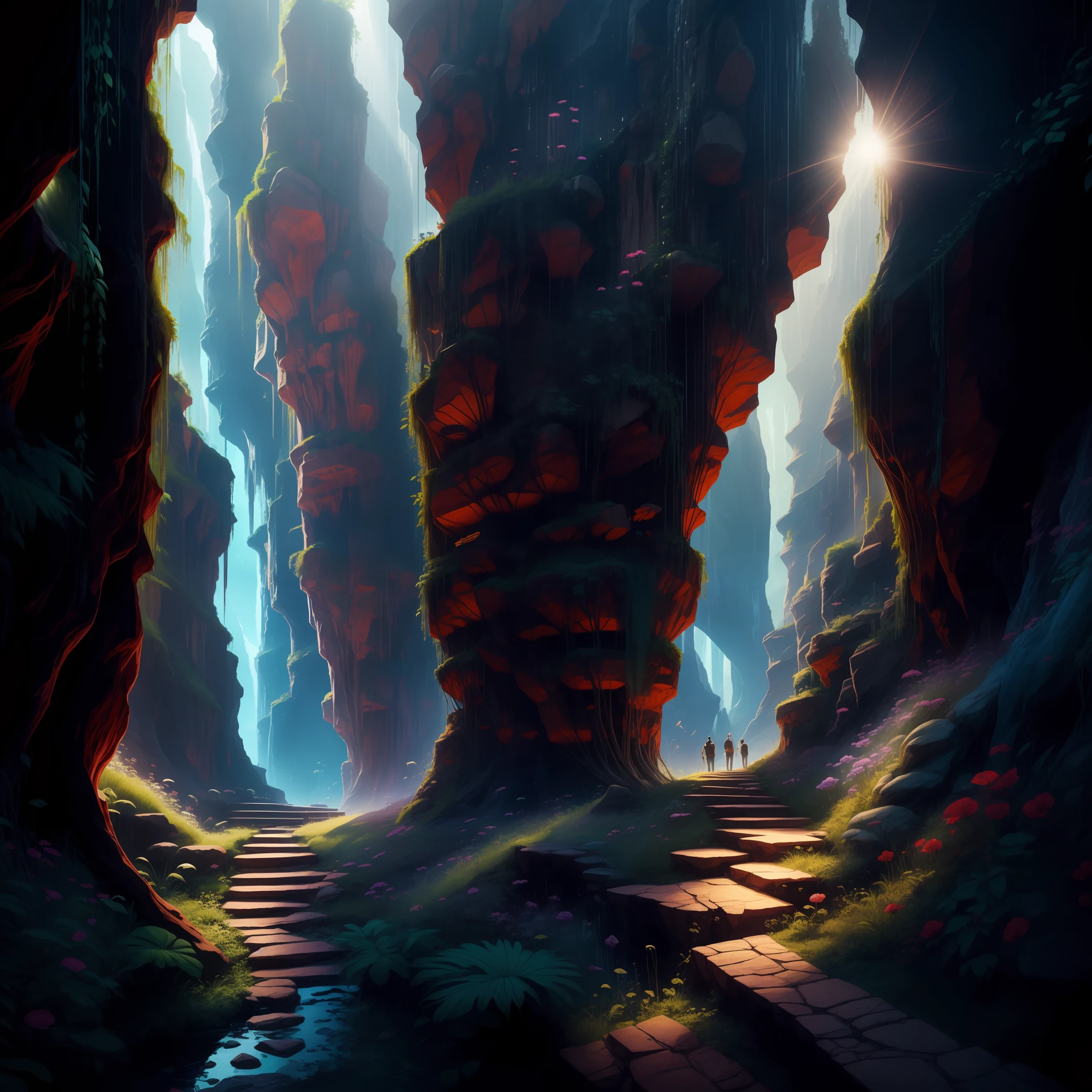 prompt:an awesome sunny cheerful day environment concept art of Futuristic design of cave architecture interiors concept art on grand Canyon caves nature architecture, proportional,detailed, cave architecture nature meets futuristic architecture on a rainforest jungle cliff with huge waterfalls,Crepuscular rays, nature meets modern architecture in the style of Aries Moross, Rem Koolhaas,Daniel Libeskind, Jean Nouvel, Paolo Soleri,Toyo Ito and Philip Johnson with Dry brush drawing style ,Chiaroscuro village,cliff side residential area, mixed development,nature architecture,bright colors,high rise made up staircases, balconies, full of glass facades,carved from rocks, masterpiece, proportional, detailed, trending on artstation, beautiful lighting, realistic, intricate, award
