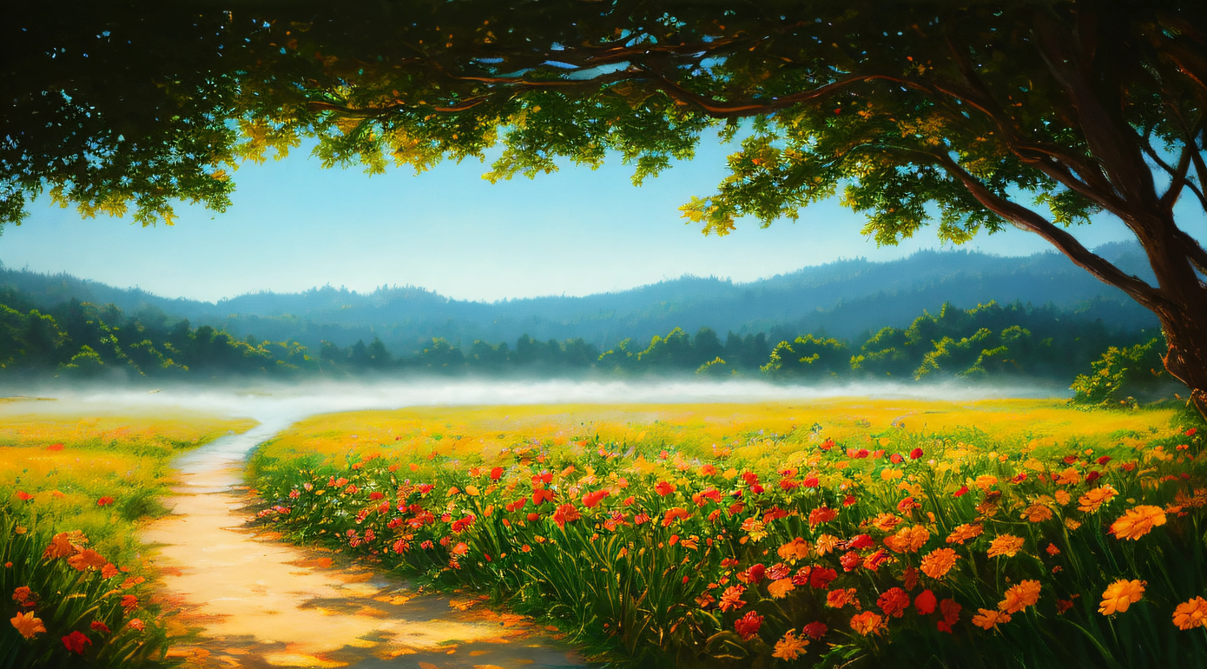 masterpiece, best quality, high quality,extremely detailed CG unity 8k wallpaper, A tranquil and peaceful scene, featuring a serene lake nestled among rolling hills and surrounded by a verdant forest, with a misty morning fog that adds an air of mystery and enchantment, artstation, digital art, intricate, trending, muted colors, artstation, digital illustration, intricate, trending, pastel colors, oil paiting, award winning photography, Bokeh, Depth of Field, HDR, bloom, Chromatic Aberration ,Photorealistic,extremely detailed, trending on artstation, trending on CGsociety, Intricate, High Detail, dramatic, art by midjourney