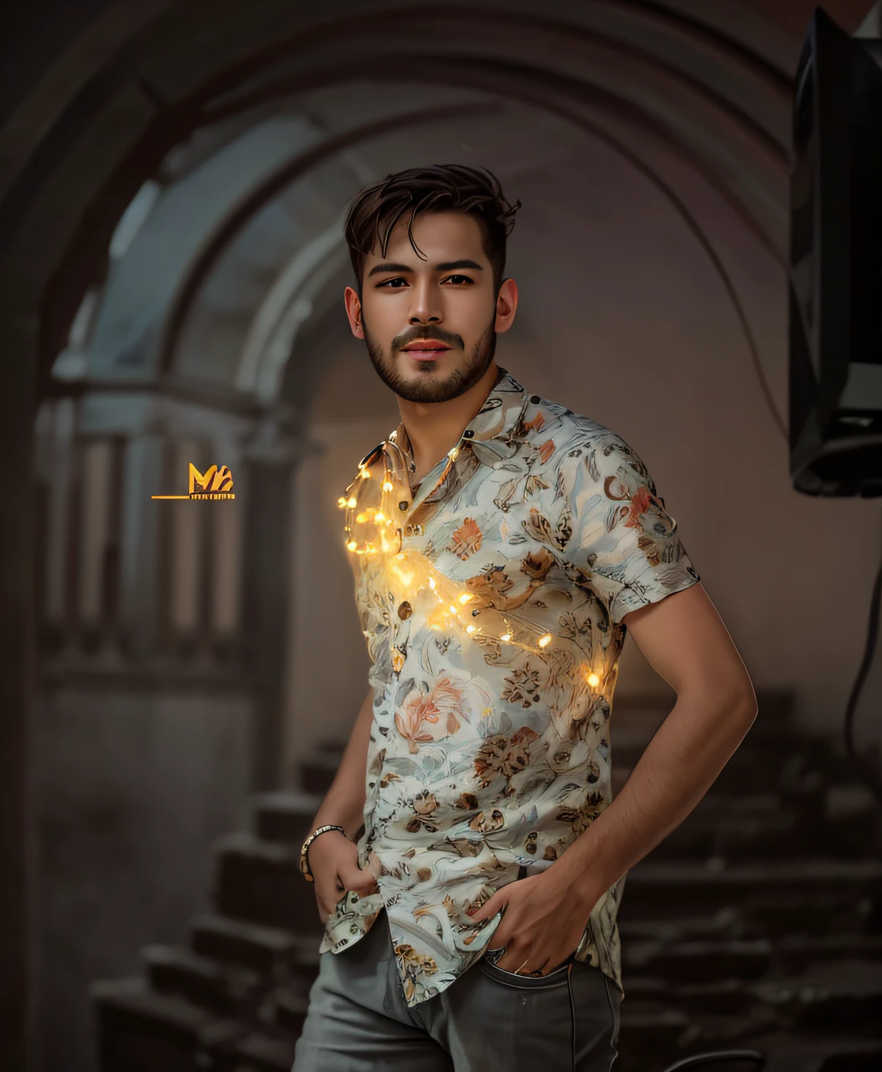 Change background like editor studio and computer's lightings,handsome boy, realistic face, 8k, ultra realistic