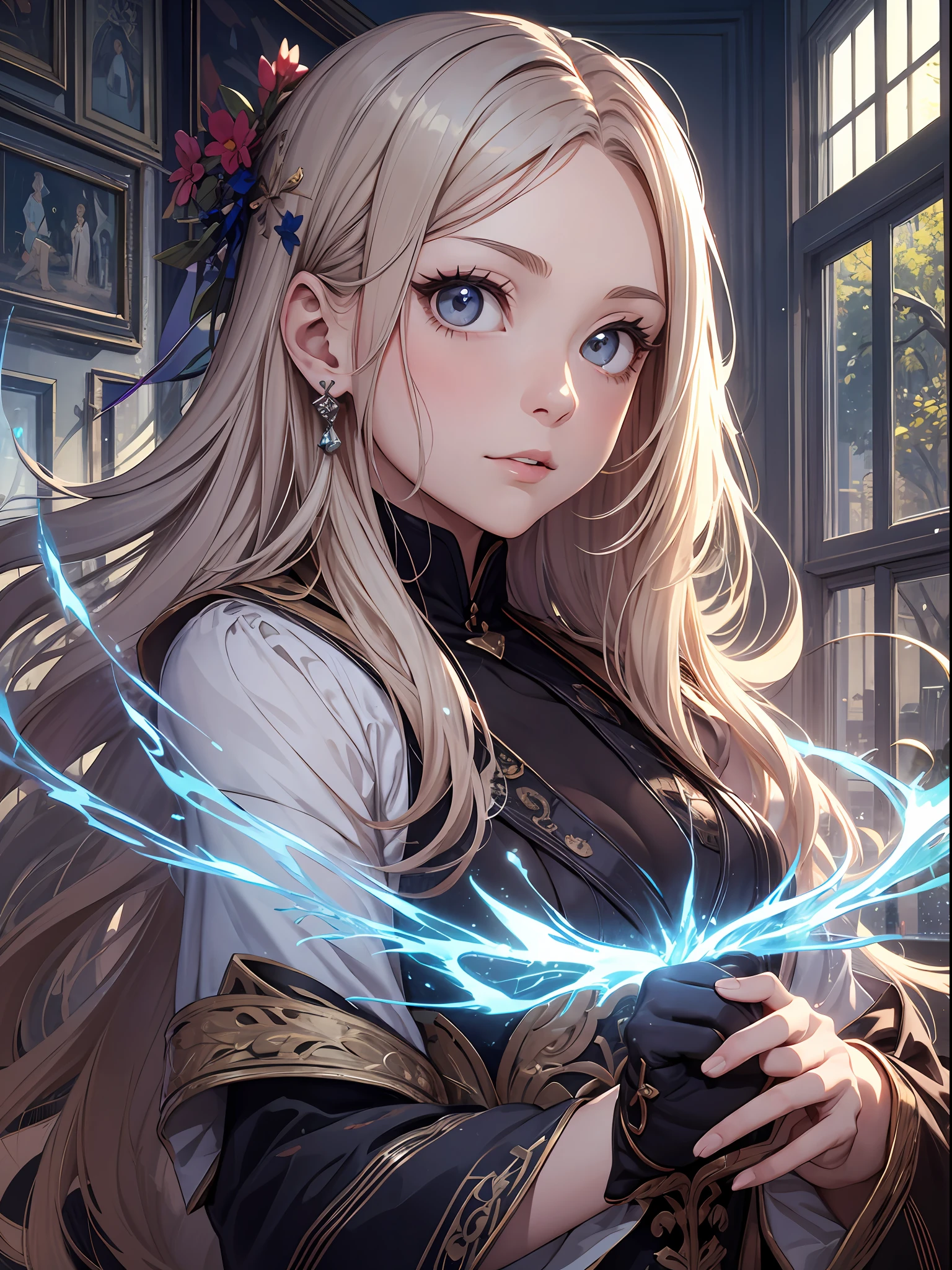 (Master Masterpiece、best-quality、highest、offical arts、Beautifully Aesthetic:1.2)、(Master Masterpiece、best-quality、best-quality、offical arts、Beautifully Aesthetic:1.2)、(Master Masterpiece、best-quality、best-quality、offical arts、Beautifully Aesthetic:1.2)、(1girle:1.3)、highly detail、(Fractal Art:1.3)、colorfull、Supreme Details、「Girl Wizard from Another World」This painting titled、It depicts a girl manipulating magic in an exclusive castle garden。 A beautiful otherworldly castle spreads out in the background、The garden there is、It creates an atmosphere as if it has opened a door to another world..。 At the center of this scene is、Japan elementary school girls standing in elementary school uniforms。Her face is innocent and、It has an expression that makes you want something strongly。In her hand is a luxurious wand.、From that wand is emitting mighty magical powers。Its energy is very powerful、A beam of light makes a large trajectory in the sky。The eyes are developed, realistic and detailed.。The brilliance of the pupil impresses with the strength of the life force。Beautiful fingertips、Shaped like a pianist, and even the nails are reproduced in detail.々Fascinates。 The charm of this painting is、The powerfulness of the girl and the beauty of the garden、ed、It skillfully captures the atmosphere of another world.。ed、The girl's facial expressions and movements are very realistic.、It has the power to draw the viewer into the moment。 In addition、the light and shadow production is also stunning。The beam of light emitted by the cane is、Illuminate the gardens and castle、pure、Creates a sense of distance from the visible light source to the girl.。Quality produces realistic images、It can convey visual beauty and story appeal at the same time。 This is、Not only visually appealing works、It is a work that further enriches the visual experience by drawing a story.。We think about the theme to the fullest。 The reason is、With its high degree of perfection and、The efforts and passion of artists who wer