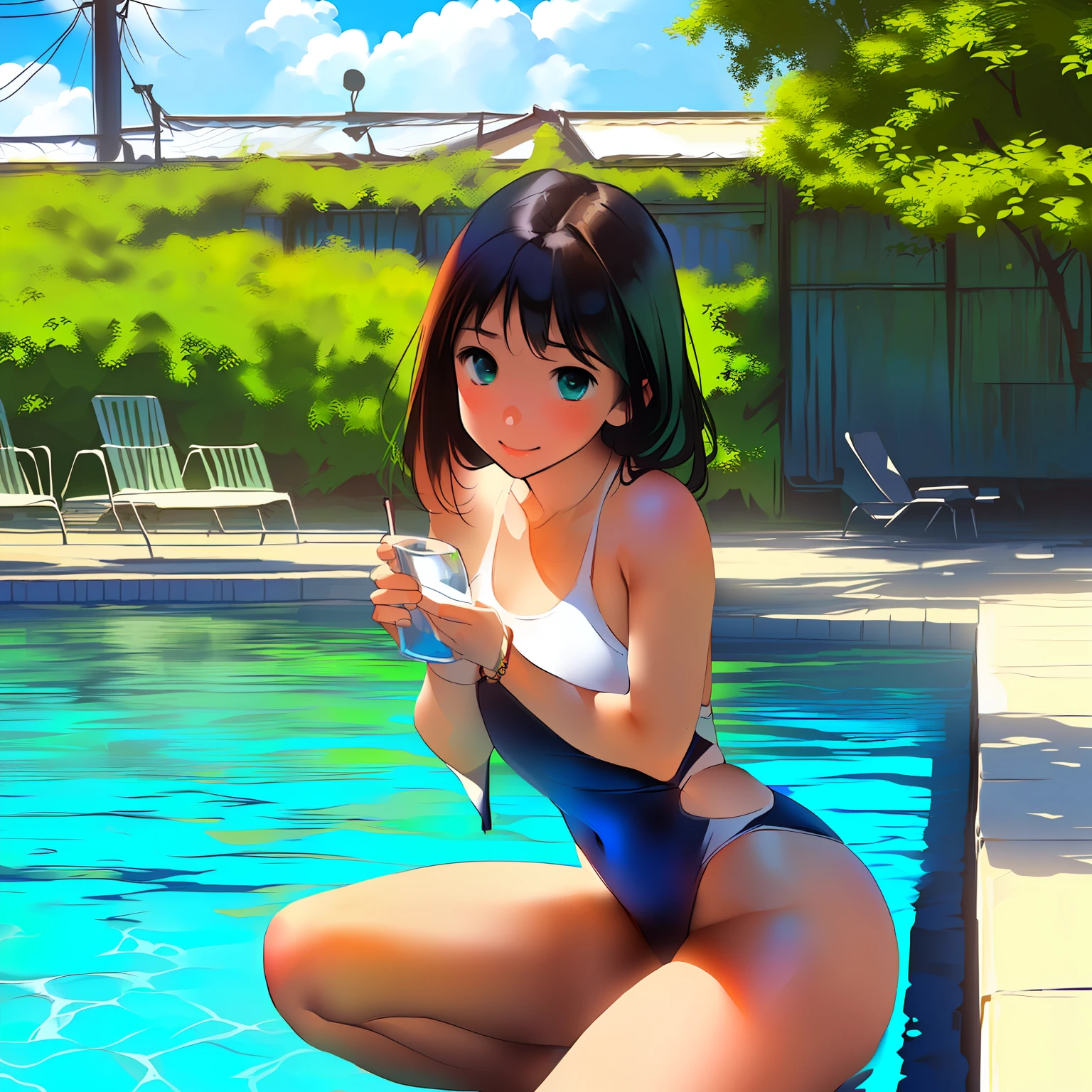 A girl、schoolswimsuit、aqua，perspiration、sit、、 --auto