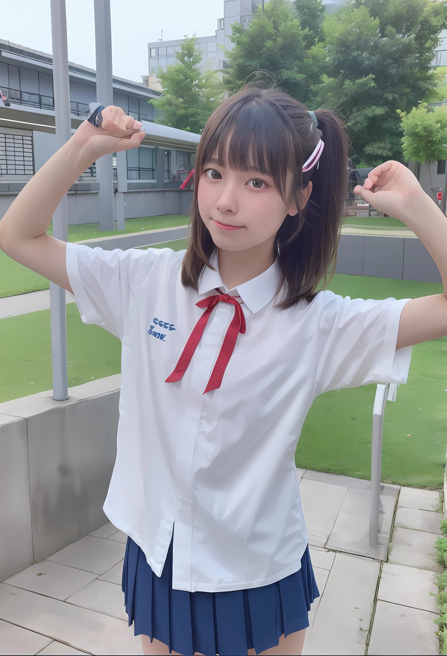 junior high school student schooluniform Roll up your arms summer real shortcut Like the photo provocative
