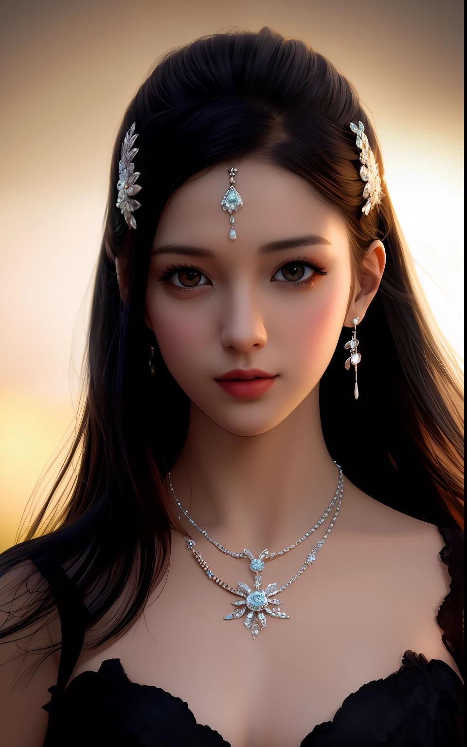 Best Quality, Masterpiece, High Resolution, 1girl, Porcelain Dress, Hair Accessories, Necklace, Jewelry, Beautiful Face, Physically, Tyndall Effect, Realistic, Dark Studio, Rim Lighting, Duotone Lighting, (High Detail Skin : 1.2), 8k uhd, dslr, soft light, high quality, volume light, candid, photo, high resolution, 4k, 8k, bokeh