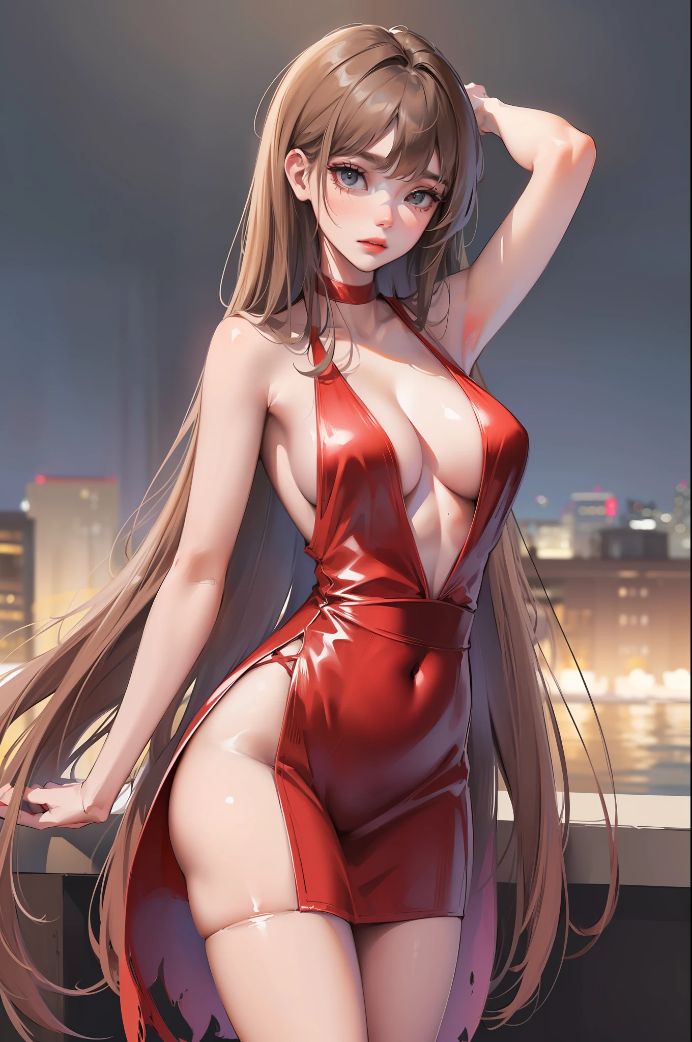 woman posing for a photo, (wearing deep_v-neck_dress:1.2), (very_long_hair:1.3),
good hand,4k, high-res, masterpiece, best quality, head:1.3,((Hasselblad photography)), finely detailed skin, sharp focus, (cinematic lighting), night, soft lighting, dynamic angle, [:(detailed face:1.2):0.2],(((5 stars hotel background))),