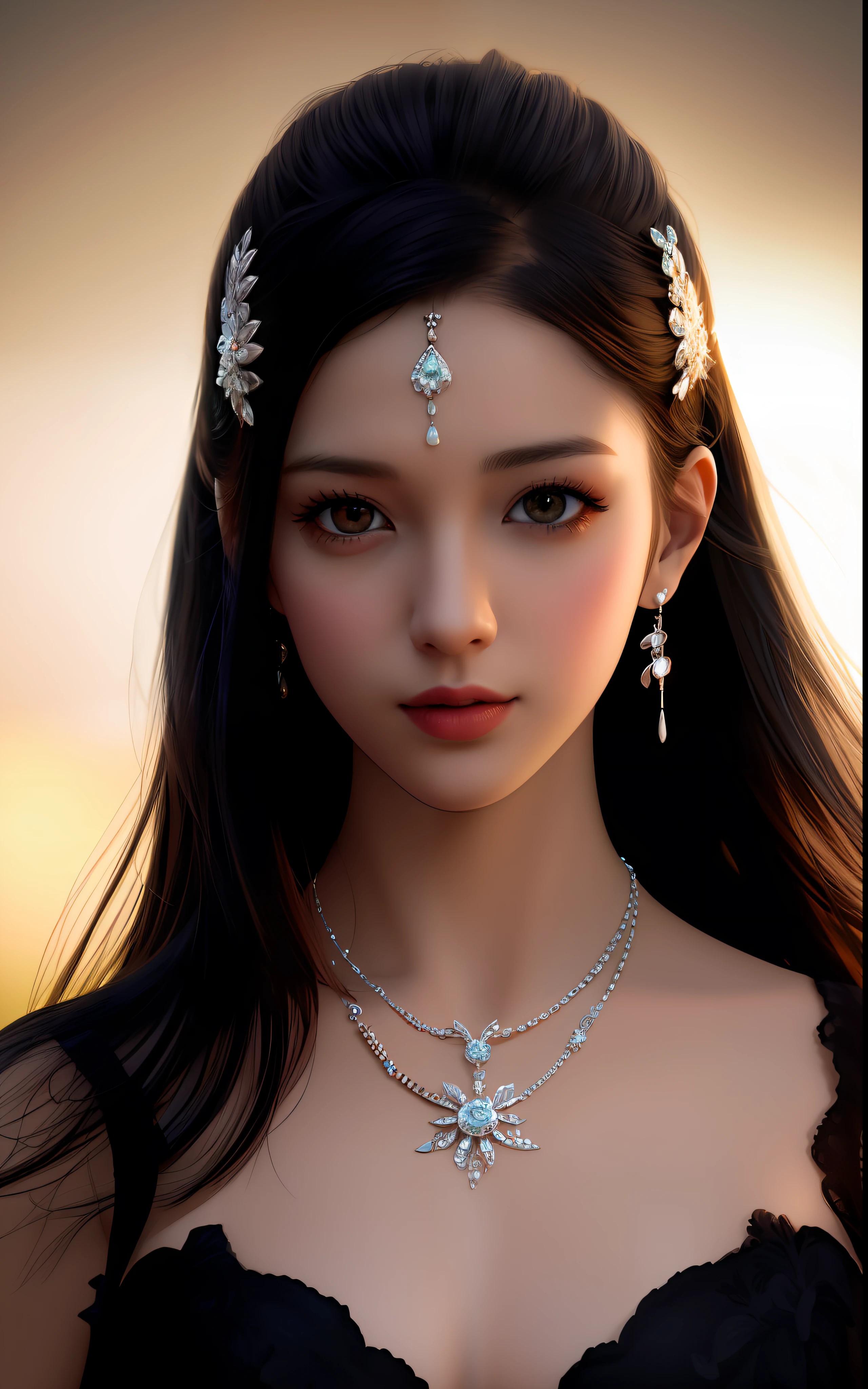 Best Quality, Masterpiece, High Resolution, 1girl, Porcelain Dress, Hair Accessories, Necklace, Jewelry, Beautiful Face, Physically, Tyndall Effect, Realistic, Dark Studio, Rim Lighting, Duotone Lighting, (High Detail Skin : 1.2), 8k uhd, dslr, soft light, high quality, volume light, candid, photo, high resolution, 4k, 8k, bokeh