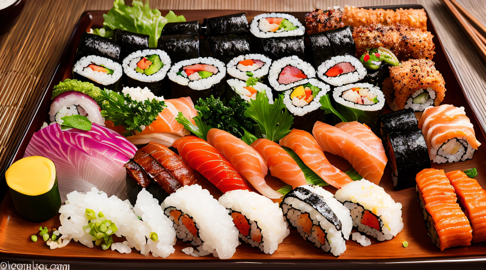 assorted colorful sushi, Contemporary, professional Michelin Star gourmet food photography, depth of field –s 300 –q 2