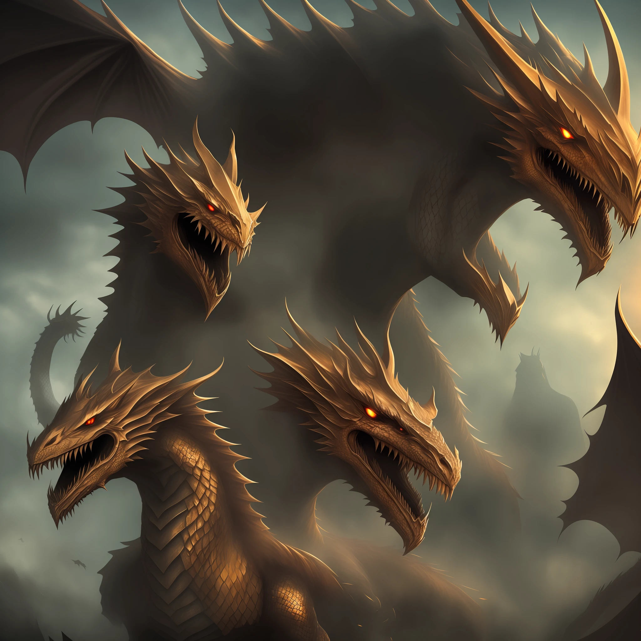 Two dragons dressed in armor and warring and with a frightening image.
