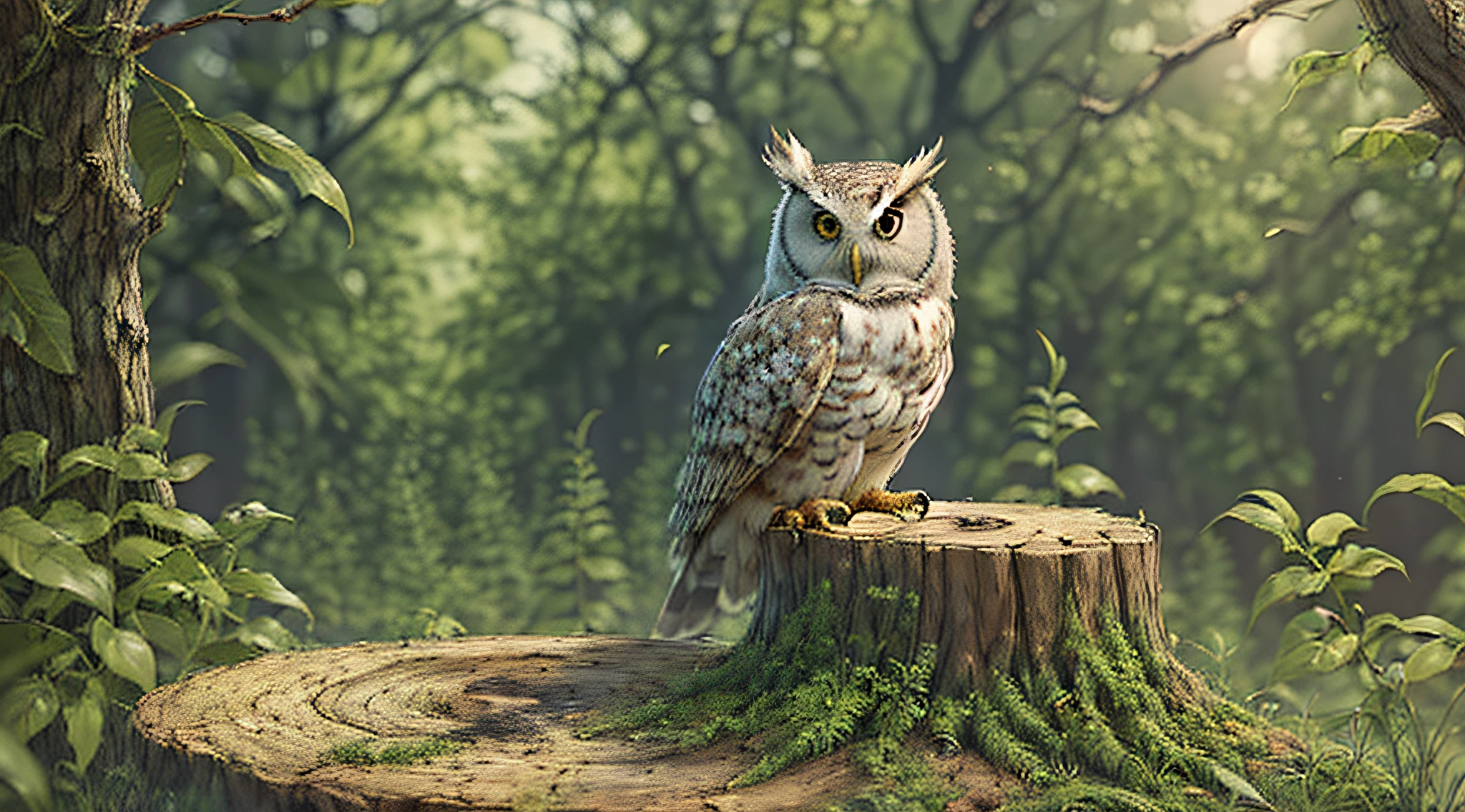 there is a owl sitting on a stump in the woods, arte digital detalhada bonito, arte digital altamente detalhada, pintura digital altamente detalhada, arte digital altamente detalhada, adorable digital painting, pintura digital altamente detalhada, arte digital extremamente detalhada, bela arte digital, highly detailed illustration, altamente detalhado realista, pintura digital muito detalhada, realistic illustration, stunning digital illustration, coruja bonito