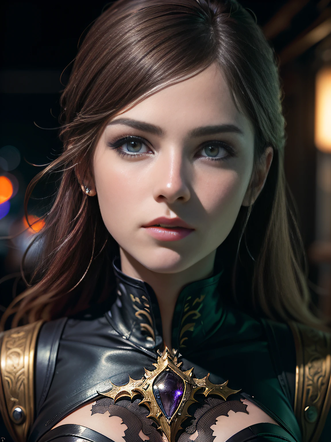 ((best quality)), ((masterpiece), ((realistic)), banshee, full body, purple eyes, female face, metallic engraved top, king momentum, trends on artstation, sharp focus, studio photo, intricate detail, very detailed, detailed eyes, illustration, very detailed, clear focus, digital rendering, professional, 4k