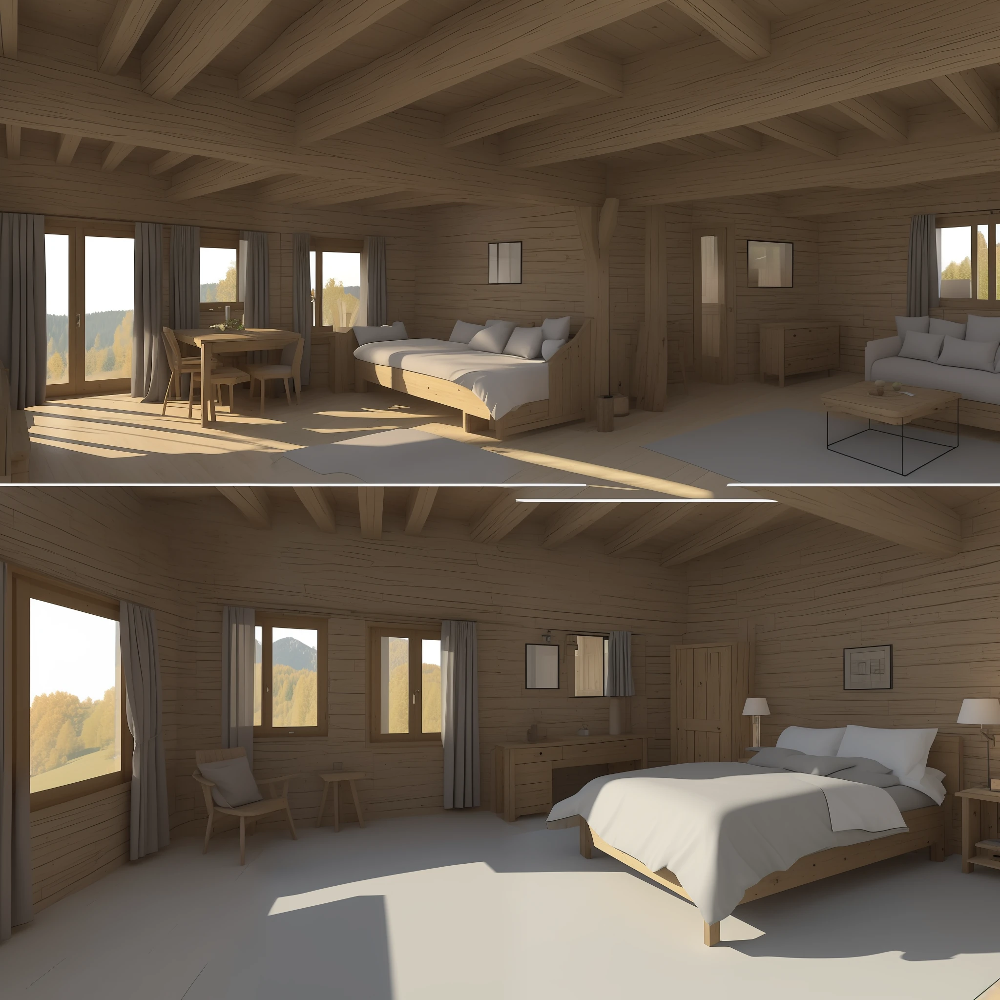 Drawing of a rustic chalet in 3d