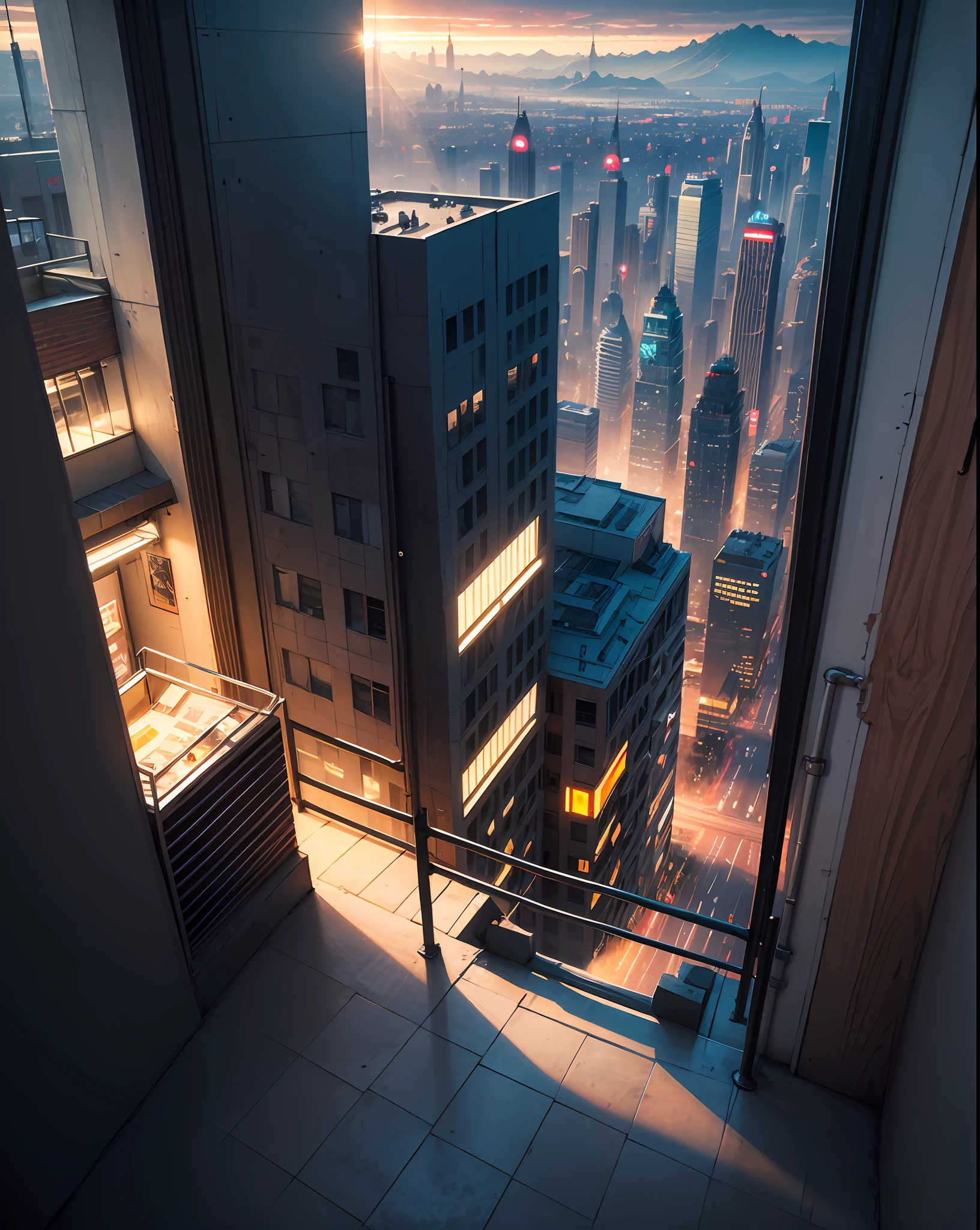 Distant View,Overlook from the air,dusk,Fresh air,bustling,Neon Rays,Modern touch --auto