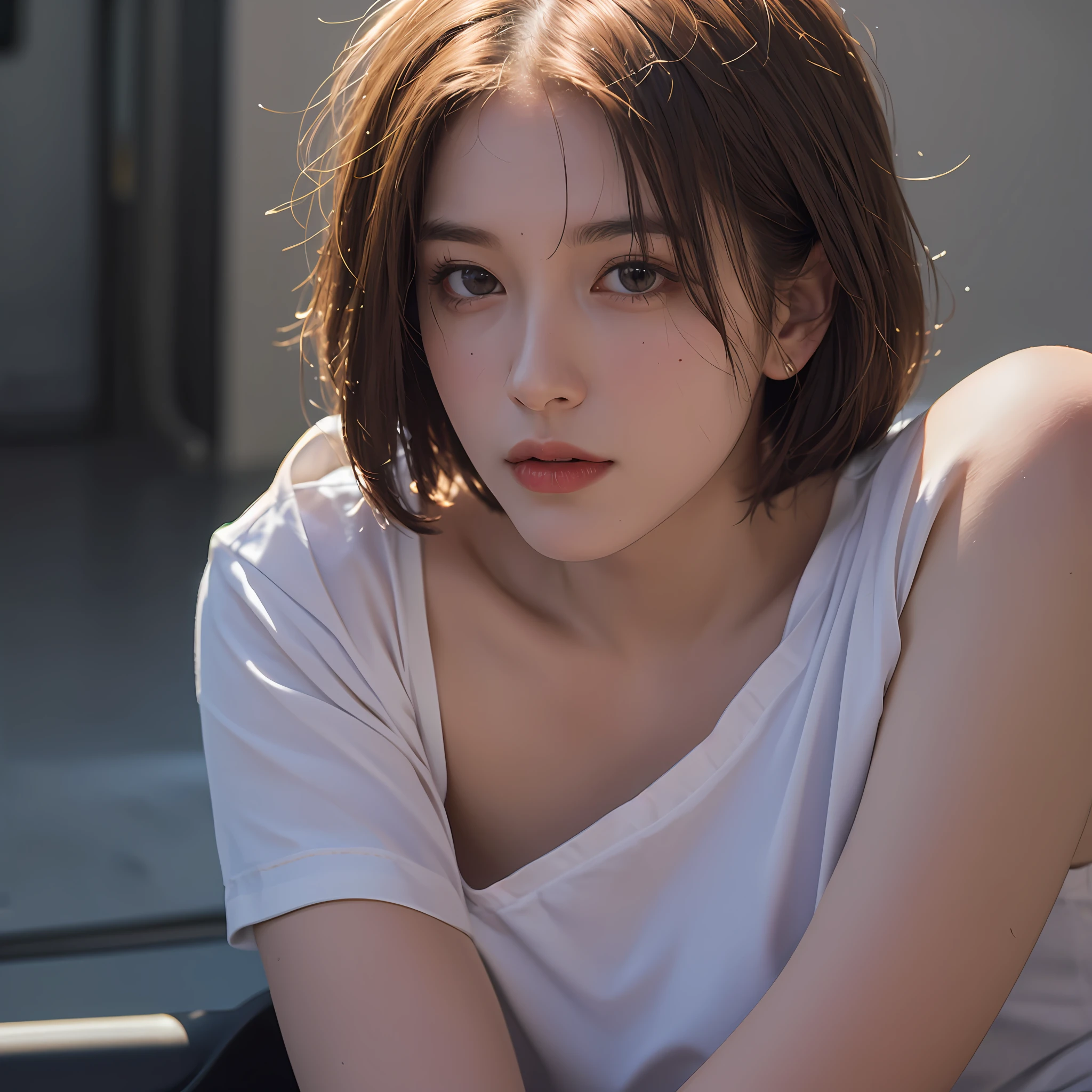 mix4, 20d, solo, short_hair, shirt, dress, high_heels, look_at_viewer, (8k, RAW photography, top quality, masterpiece:1.2), (realistic, photorealistic:1.37), professional lighting, photon mapping, radiosity, physically based rendering, upper_ body --auto