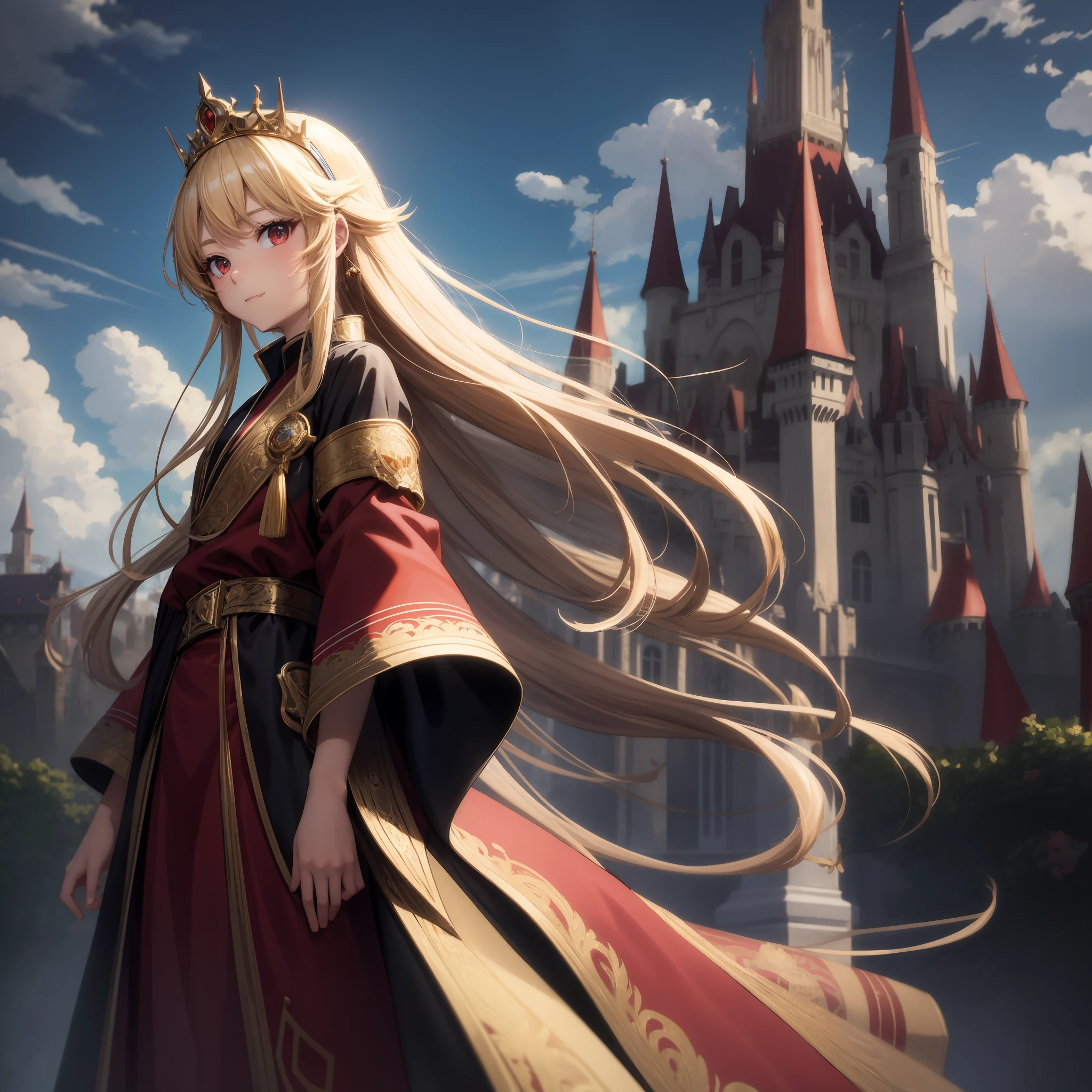 anime、The girls、red-eyed、blond hair、Princess、robes、Western castles、tiara、１people、solo