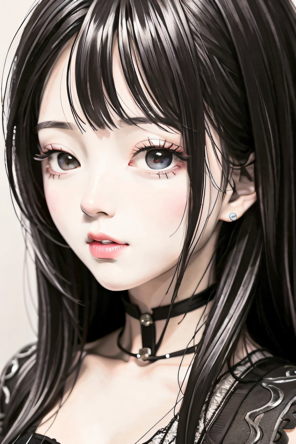 animejpholic，Line hand drawing style，Black and white panel，Close-up of a character's face，close up of face，Fine character art，Close-up of a woman with black hair，Beautiful figure painting，guweiz，artwork in the style of guweiz，Black-haired，Pay attention to face depiction，Epic and beautiful character art，Stunning character art