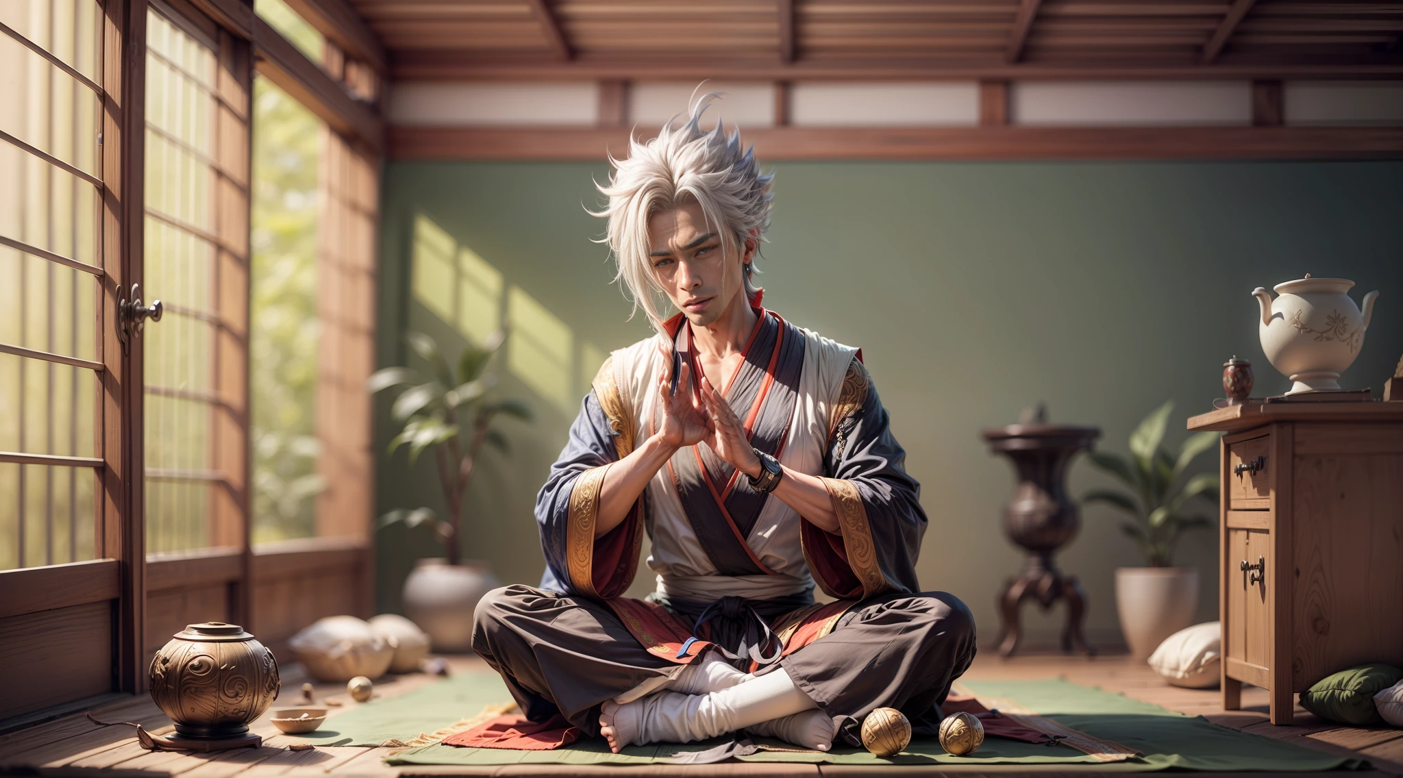 face of master and sage Hiroto, olhar calmo e fixo