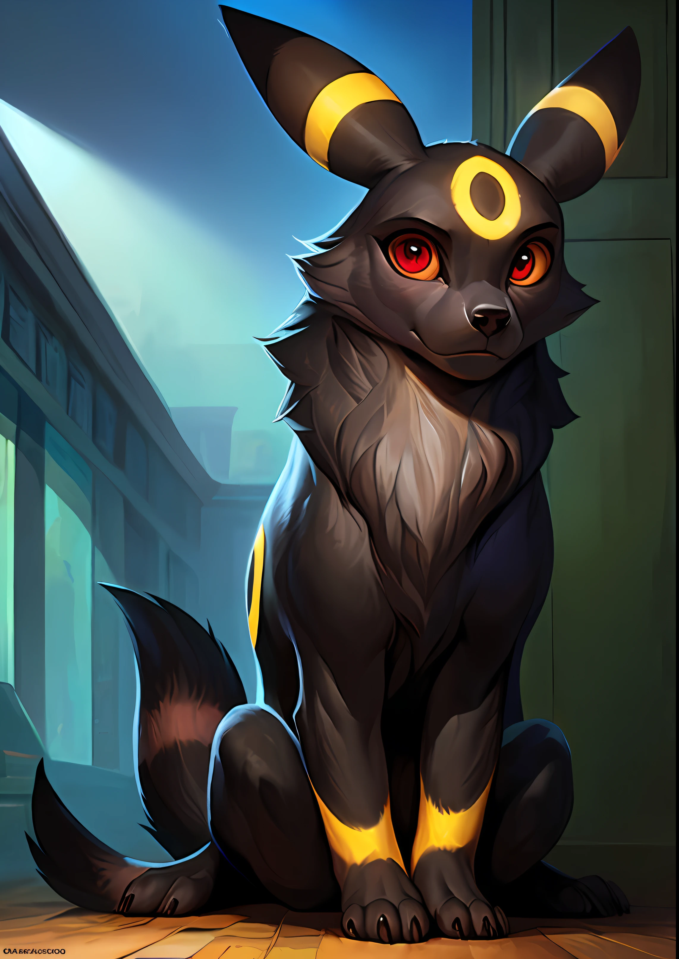 uploaded on e621, by Bonifasko, by Anders Zorn, by Agostino Carracci , by Gabriele Munter , by Charlie Bowater , by Alfred Thompson Bricher,
solo ((((wildlife feral)))) ((dark grey fluffy Umbreon wolf)) with (((dark grey body))) and ((clear red eyes)) and [yellow circle tattoo], (( portrait)), BREAK,
(detailed Jeremy Mann feral black Umbreon wolf), (detailed Bonifasko lighting), (detailed fur), (detailed skin), BREAK,
((sitting at storehouse on sunny day)), (cinematic lighting), ((detailed background)), ((looking at viewer)),
(((front view))), (((sad))), (half body shadow),
[backlighting], [crepuscular ray], [detailed ambient light], [gray natural lighting], [ambient light on the belly], ((higher wildlife feral detail)),
[realistic proportions], [explict content], [sharp focus], (questionable content), (shaded), ((masterpiece)), BREAK