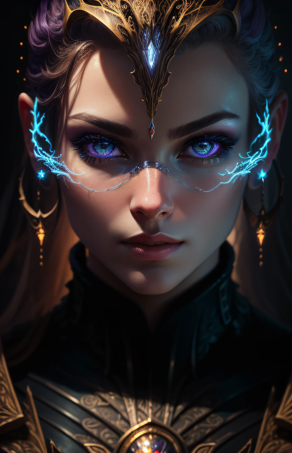 ((best quality)), ((masterpiece), ((realistic)), banshee, full body, purple eyes, female face, metallic engraved top, king momentum, trends on artstation, sharp focus, studio photo, intricate detail, very detailed, detailed eyes, illustration, very detailed, clear focus, digital rendering, professional, 4k