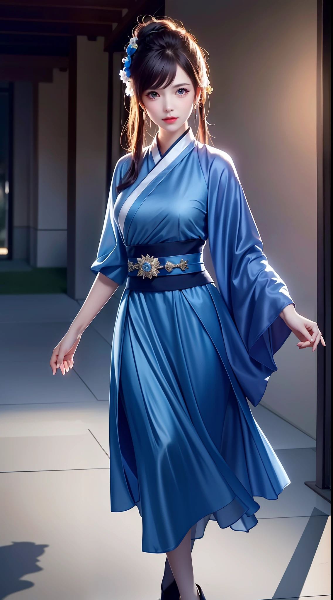 Hanfu, National Style 3.2, Full Body, Walking Posture, Slow Motion, Men Wear Full Body Multi-layered (Heavy Robe: 1.2), (Blue Ice Flower Long Dress: 1.2), Gloves, (Very Detailed, Bloom: 1.5), (Highest Quality, Alessandro Casagrande, Greg Rutkowski, Sally Mann, Concept Art, 4k), (Analog: 1.2), (High Definition), (Detail Pupil: 1.1), (Painting: 1.1), (Digital Painting: 1.1), Detailed Face and Eyes, Masterpiece, Best Quality, (Highly Detailed Photo: 1.1), 8K, Realistic, (Ice Hair Color, Dynamic Hairstyle), (pureerosface_v1:0.1), Jeremy Mann, Sandra Chevrier, Maciej Kuciara, Sharp, (torn body: 1.1), realistic, realistic shadows, (ice background: 1.2), (Michelangelo), ohwx style<lora: (style of ohwx) masterpiece, best quality, (extremely detailed CG unity 8k wallpaper, masterpiece, best quality, ultra-detailed, best shadow), (detailed background), (beautiful detailed face, beautiful detailed eyes), High contrast, (best illumination, an extremely delicate and beautiful), (girl:1.5), ((Not relevant)), ((caustic)), dynamic angle, beautiful detailed glow, (portrait:0.2),dynamic angle, beautiful detailed glow, (portrait:0.2),pigtail,full body,