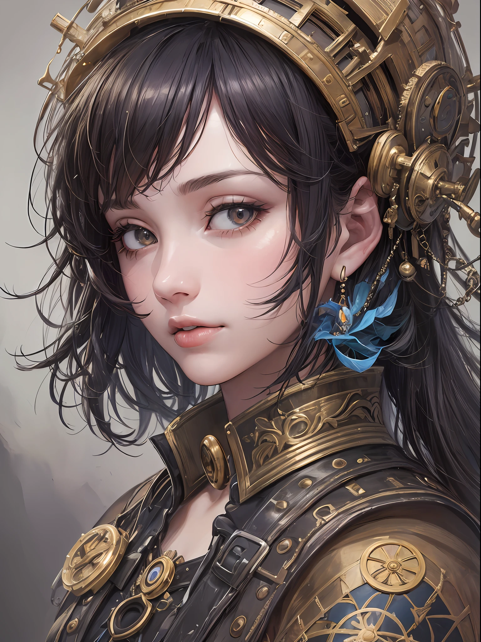 1 Girl, Solo: 1.1), (Best Impact: 1.5), (Maximalism: 1.7), Vivid Contrast, (Realistic), Ultra-Realistic Illustration, High Resolution, Ultra Detail, Absurdity, Geometric Patterns, Steampunk, Photorealistic