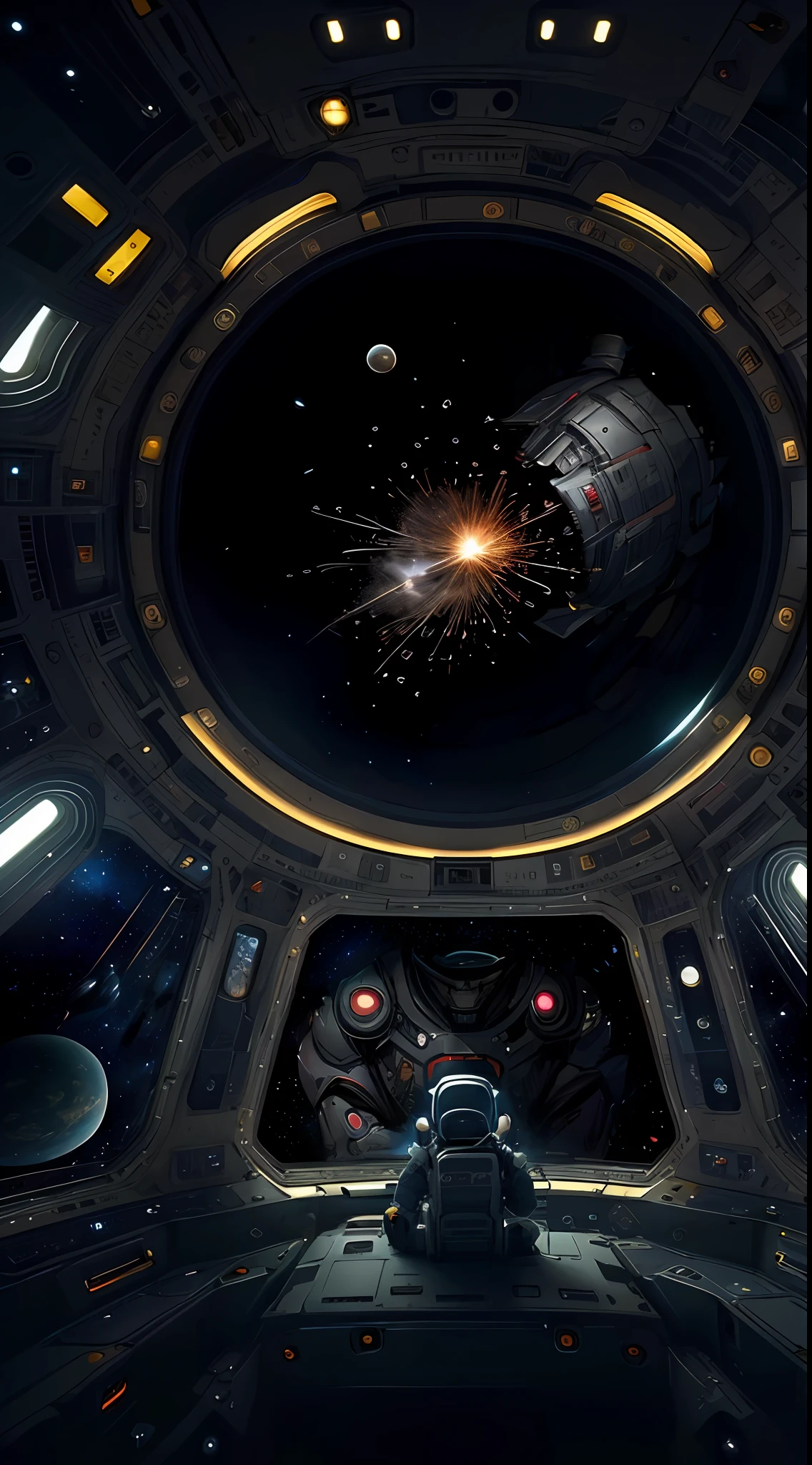 A group of monsters in spacesuits looked at me,A sense of oppression,Feelings of fear,dark,detail,in focus,8K