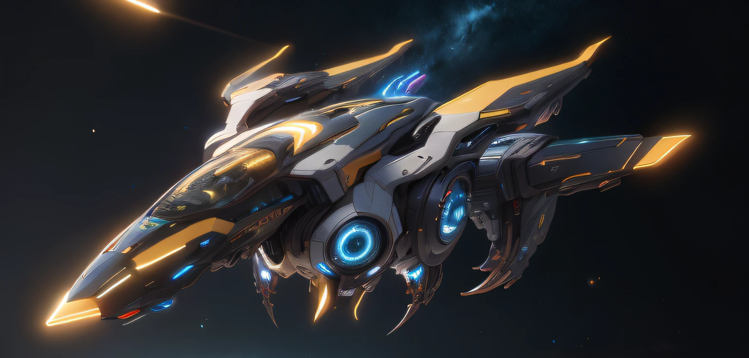 dragon shape sp4c3sh1p spaceship, flying, black background