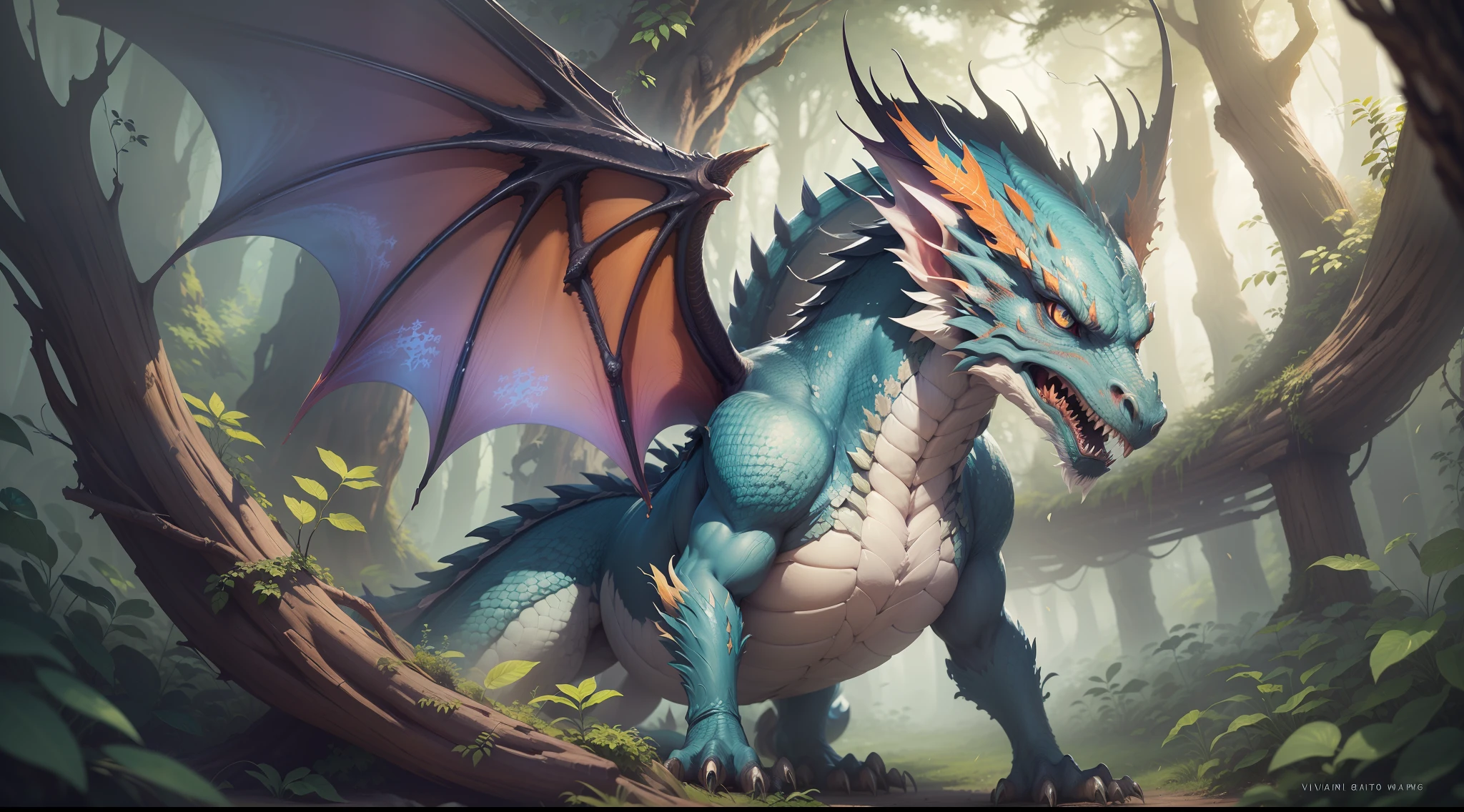 ("dragon of leafy forests", "high quality CG artwork", "vivid colors", "mystical atmosphere", "intense lighting", "ethereal beauty", "captivating details", "frozen in motion", "enchanting eyes", "majestic wings")