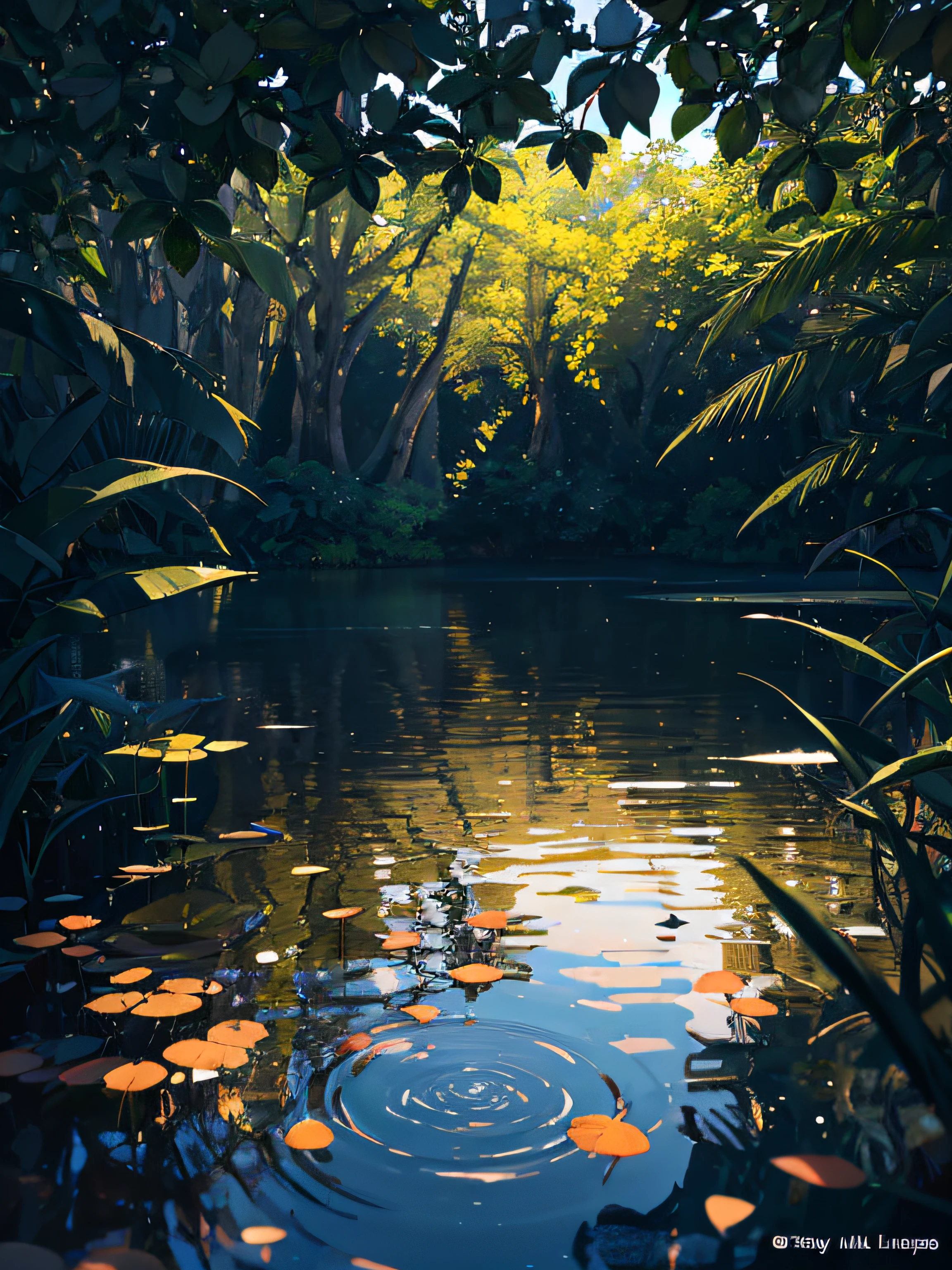 Papel de parede, summer pond, lagoa, Titanic, sol da tarde, juncos, fundo da lagoa, profundidade de campo, tempo quente, detalhe HD, wet watermark, hiperdetalhe, foto realista, 16k, surrealismo, luz suave, bokeh foco de campo profundo, ray tracing, difuso (Ultra-thin glass reflection) e surrealismo. --v6