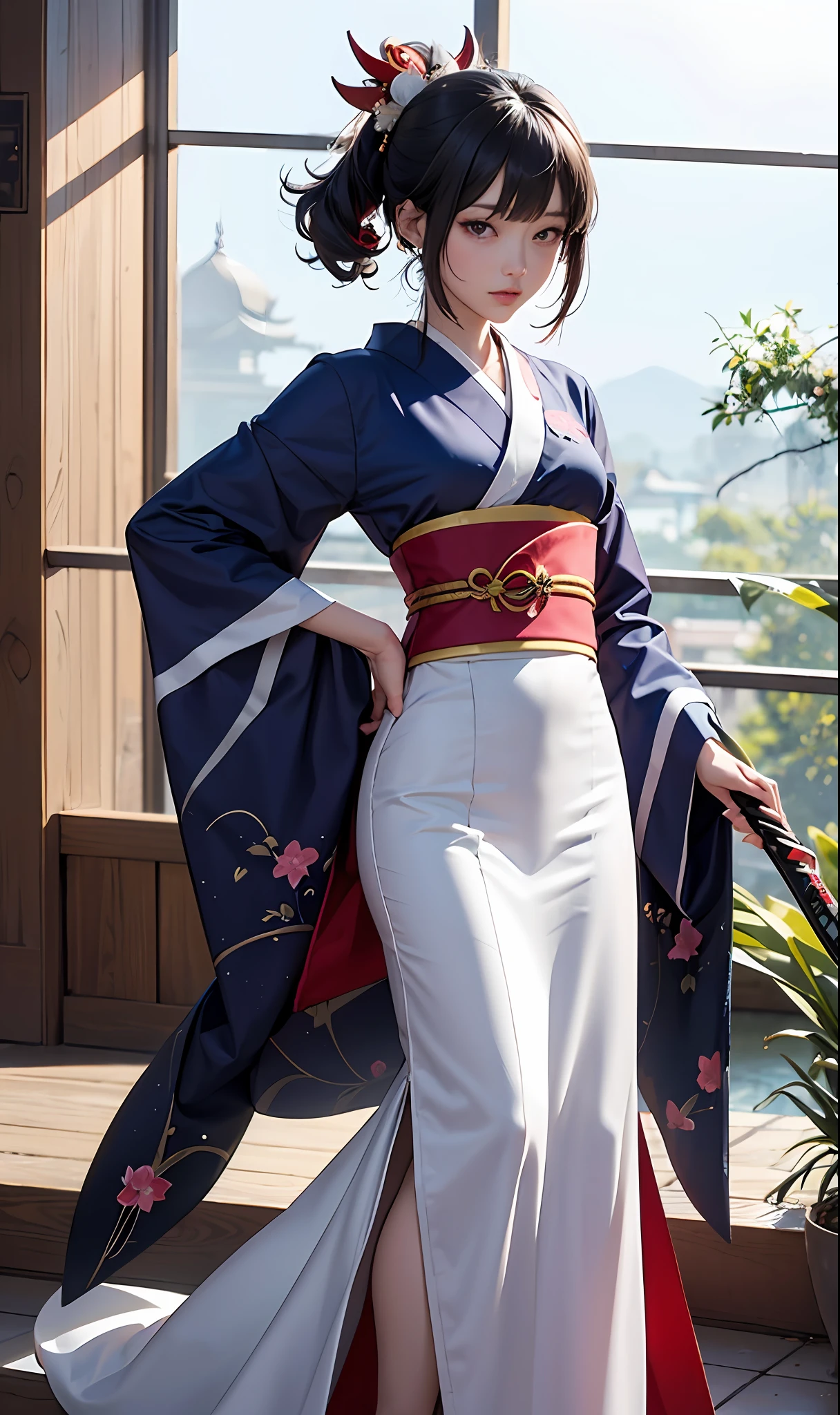 anime girl in a costume with a sword and a dress, Ayaka Genshin Impact, hanayamata, onmyoji portrait, anime moe artstyle, in a kimono, offical arts, cute anime waifu in a nice dress, ryuko matoi, in a kimono, wearing kimono armor, ayaka game genshin impact, official artwork, female anime character --auto