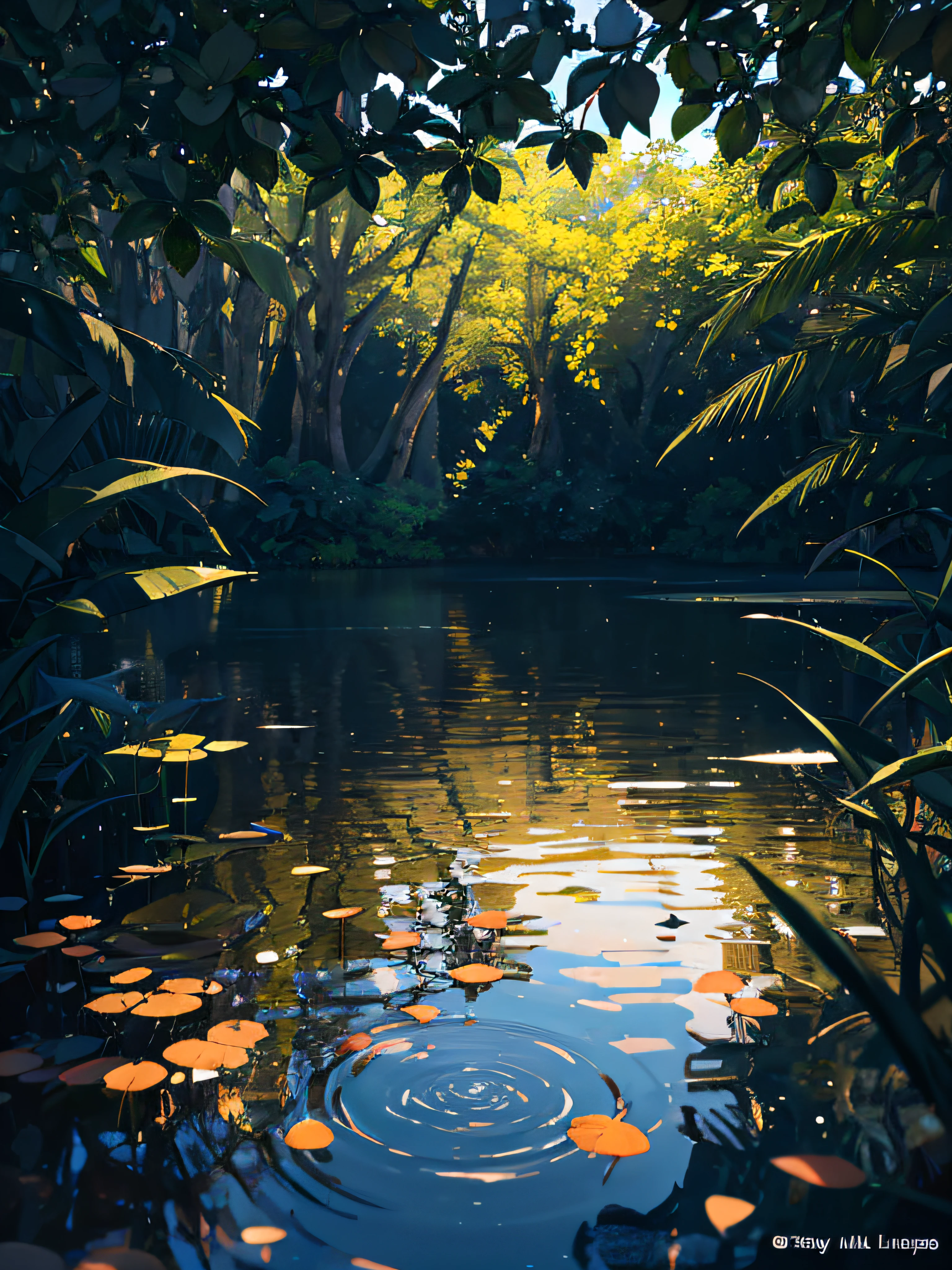 Papel de parede, summer pond, lagoa, Titanic, sol da tarde, juncos, fundo da lagoa, profundidade de campo, tempo quente, detalhe HD, wet watermark, hiperdetalhe, foto realista, 16k, surrealismo, luz suave, bokeh foco de campo profundo, ray tracing, difuso (Ultra-thin glass reflection) e surrealismo. --v6