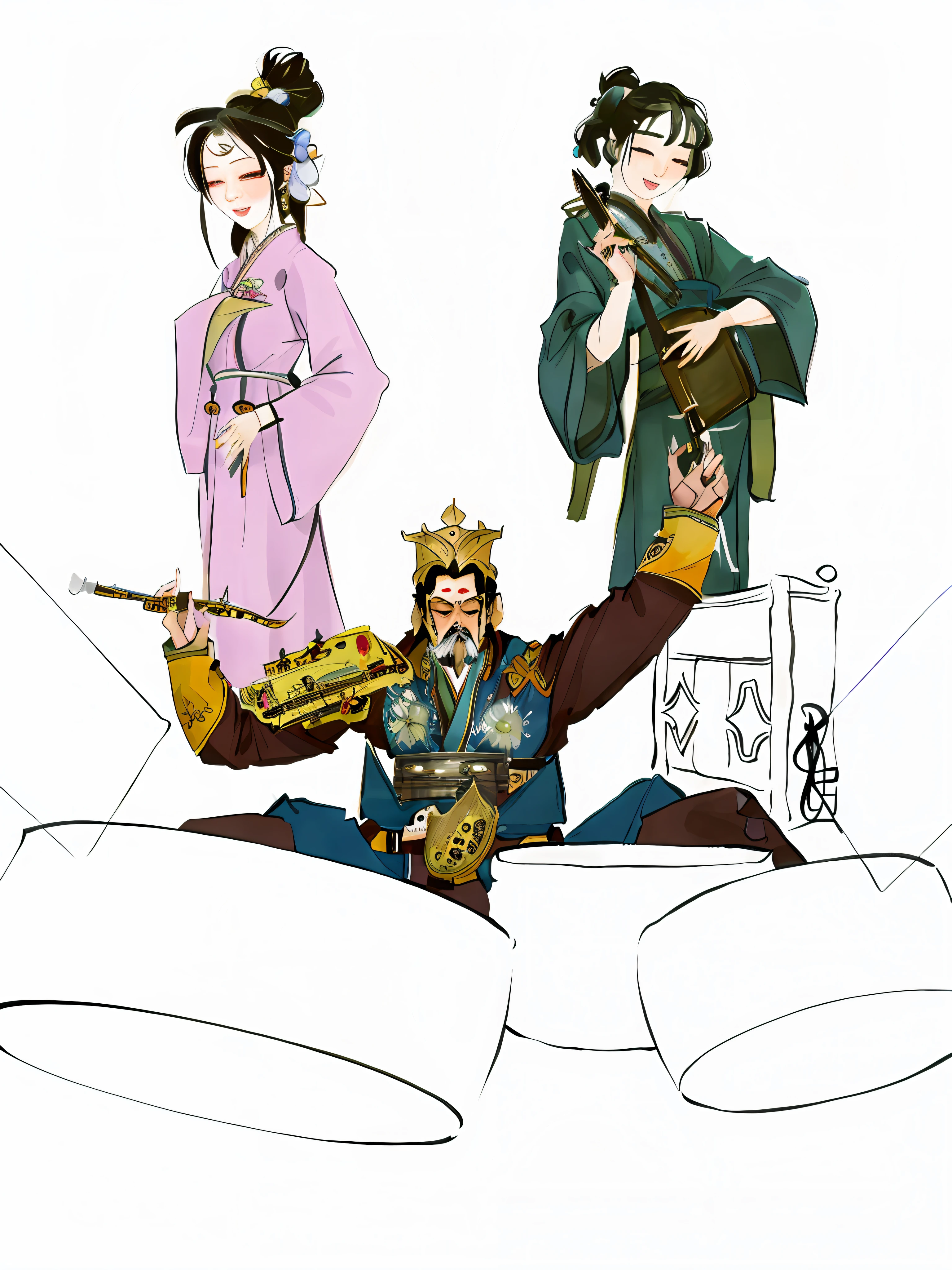 A man and woman play musical instruments in the room,Musical harmony,The instruments each emit a wonderful sound,The movements are natural and fluid,The expression is full of happy smiles --auto