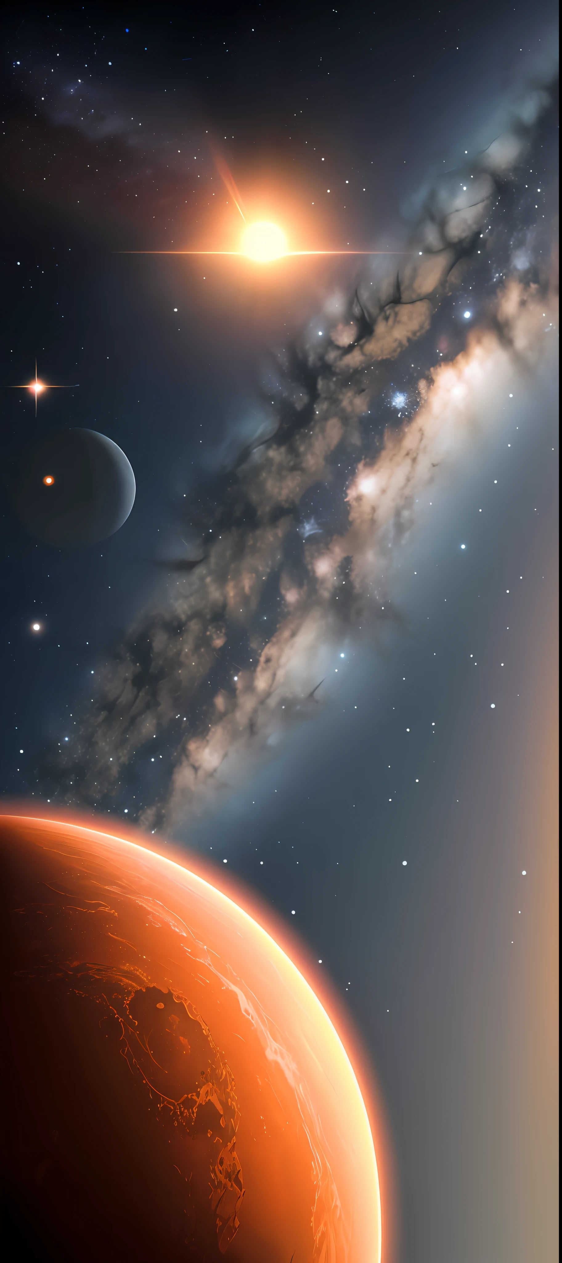 a close up of a red object in the sky with stars, red rising planet, orange gas giant, orange planet, bigger than the size of a planet, large planet in the background, orbiting a gas giant planet, mar planet, red giant, 2030, planet mars, planet mars, on exoplanet, exoplanet, 2029