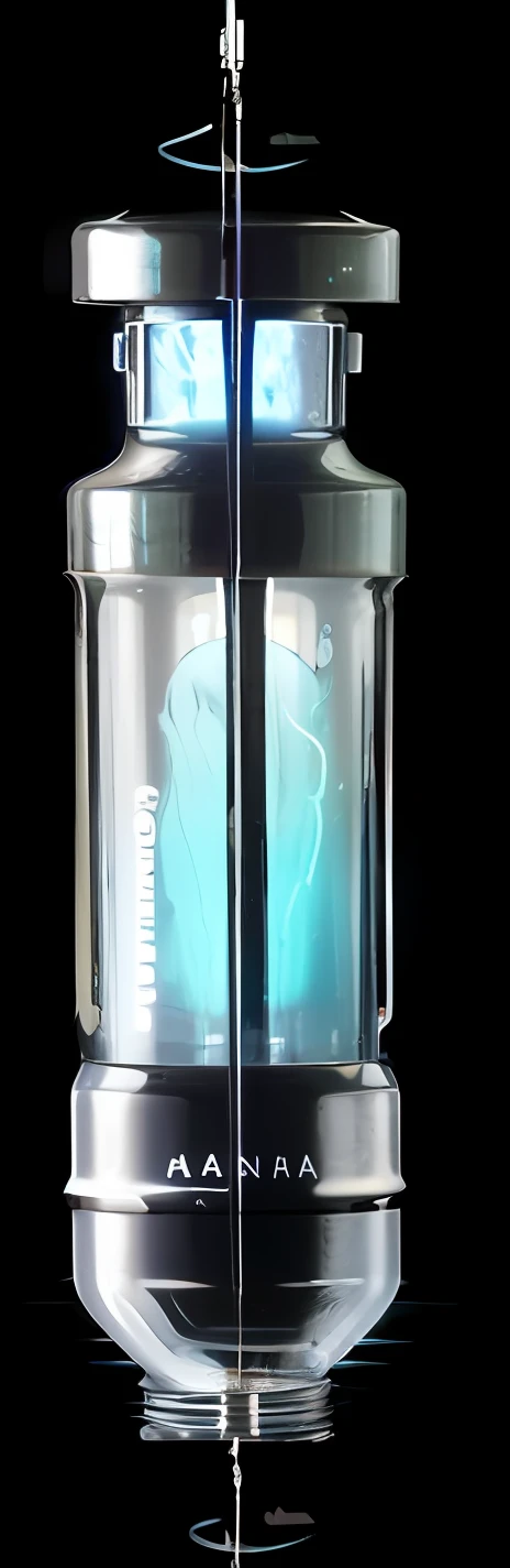 There is a glass container,There is blue light inside, plasma neon internal glow, hyperdetailed scp artifact jar, filled with bioluminescence, bioluminescent skin!, crystal clear neon water, smooth bioluminescent skin, bioluminescent chrometype, body full glowing vacuum tubes, bioluminescent skin, scratched vial --auto