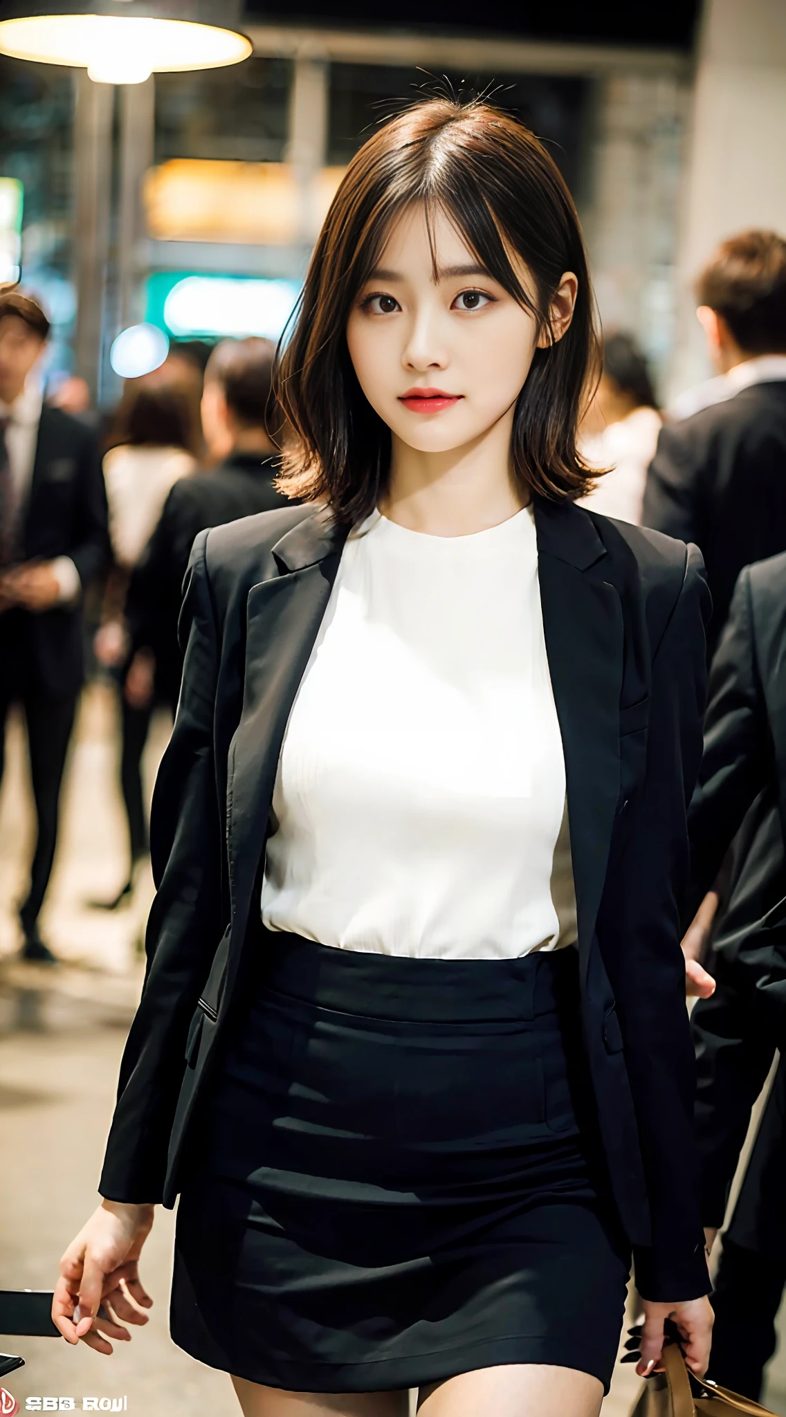 (RAW Photography、maximum quality)、(Real、photo-realistic:1.3)、maximum quality、A Masterpiece、extremely delicate and beautiful、extremely detailed CG、Unity、8k wallpaper、Amazingly fine、Fine detail、A Masterpiece、maximum quality、Very detailed eyes and face、Beautiful detailed eyes、Facial light、Watch your audience、(maximum quality、8K、32k、A Masterpiece、sbg:1.2)、Cute Japan Woman Pictures、Detailed double eyes、Double eyelidd、The most beautiful face in the world、Short hair、Big big tits、Suit attire、Work style、Black jacket、too short black skirt、Tight clothes、Tight clothes、Background of Tokyo、Sexy、Pin-high heels、Camel toes、all body、thickthighs、Raw feet、spred legs wide