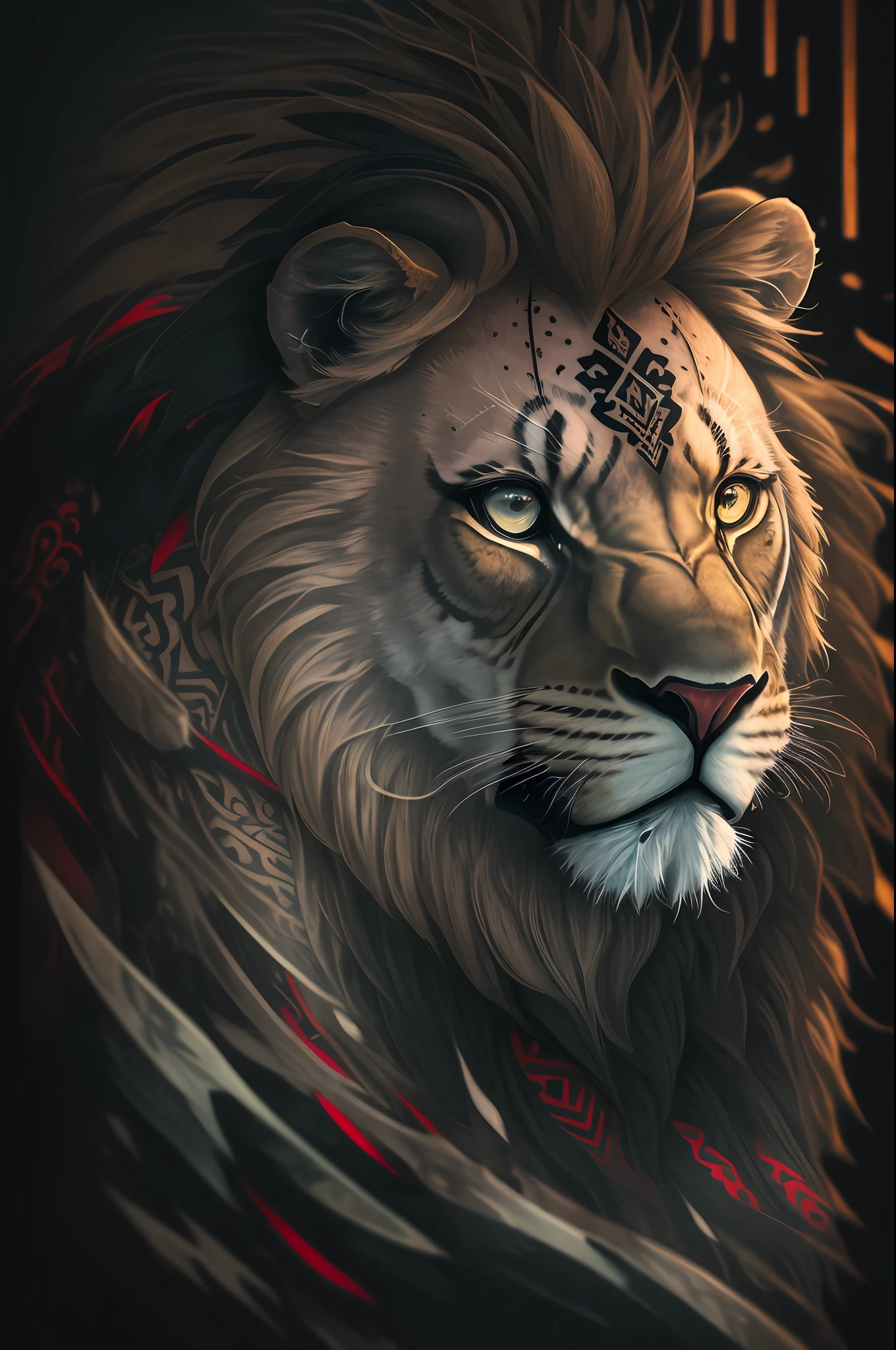 (( ( tribal tattoo ))) ,
a lion, a lioness and a lion cub, --auto --s2