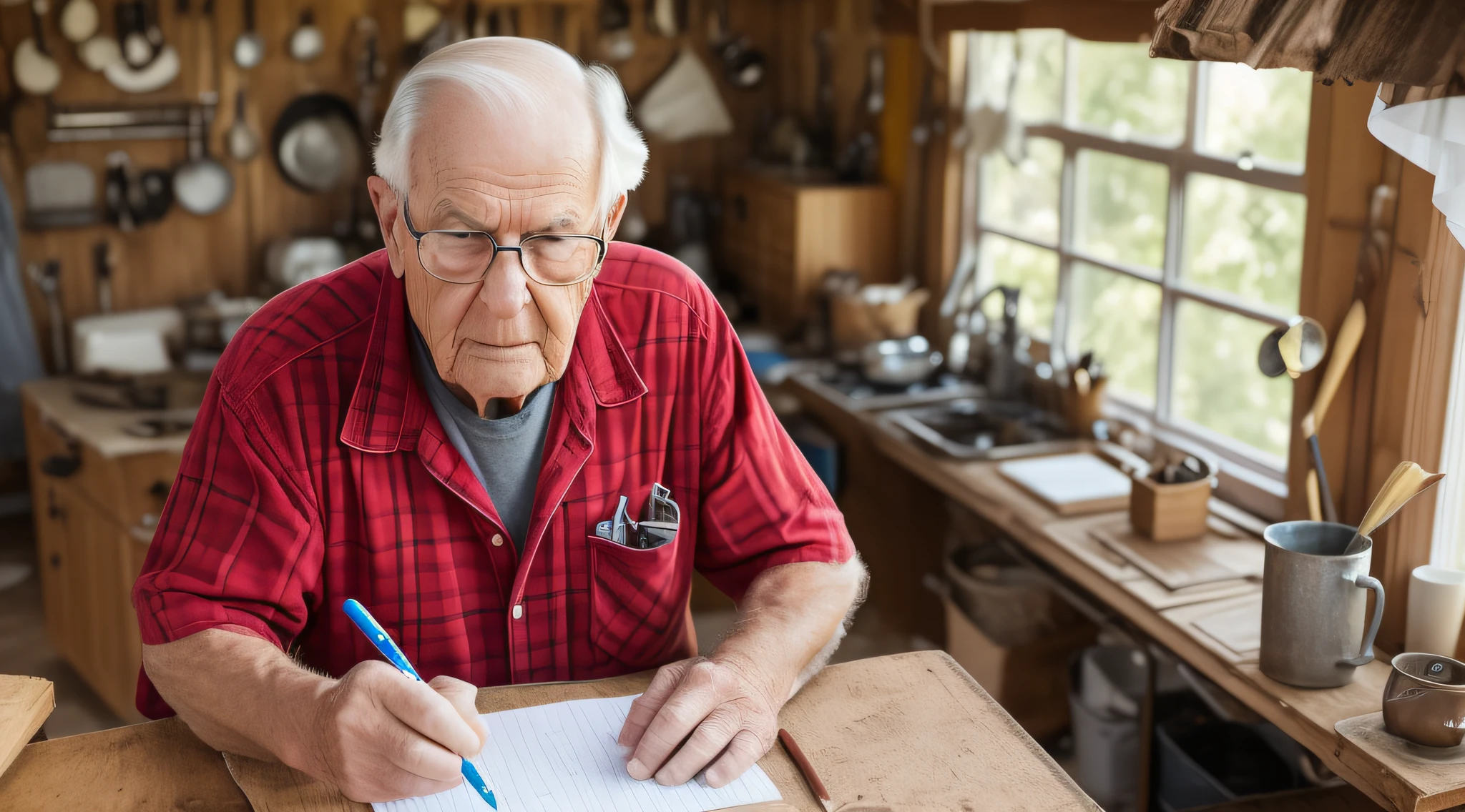 an old american male doing work in his home