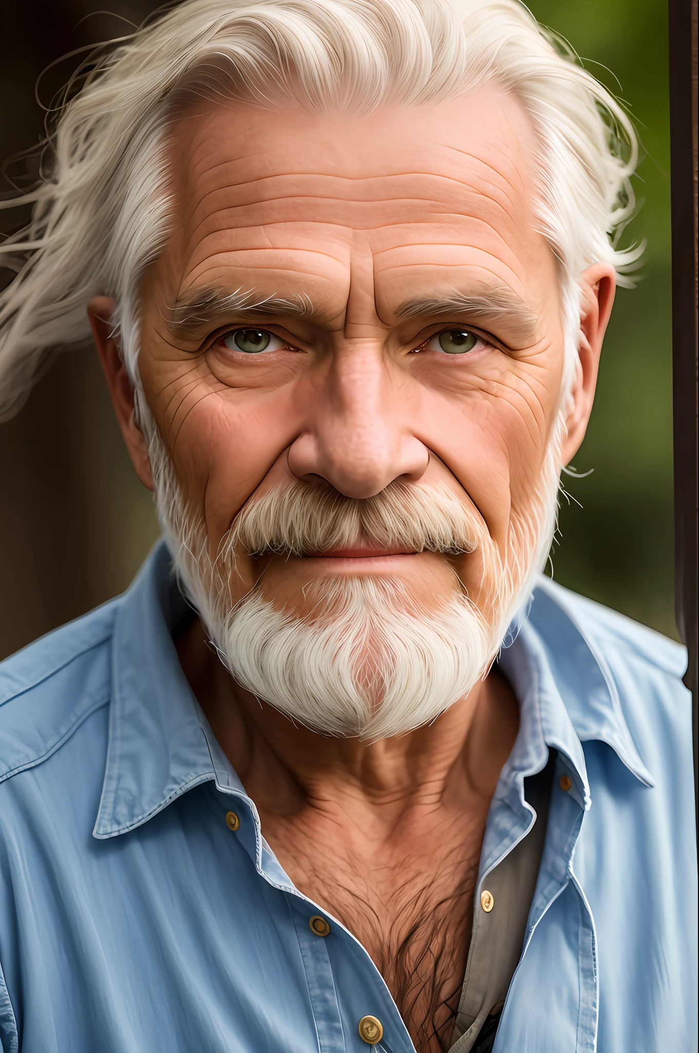 dark theme, ultra resolution, hyper realistic, hdr, absyrdres, cinematic shot, vignette, centered, short DOF,

a closeup portrait of an old man, Scandinavian, looking at camera,
blue old eyes,
short white hair, one braided hair curl, white VIKING BEARD,
missing teeth,
narrow face
dark skin, wide shoulders, weathered by sun and sat water,
royal doublet with gold patterns,

royal chambers

camera focus on an eye, high focal length, dslr, 200mm lens,
photo by Cristina Otero, dark studio, rim lighting, two tone lighting, dimly lit, low key, backlight,