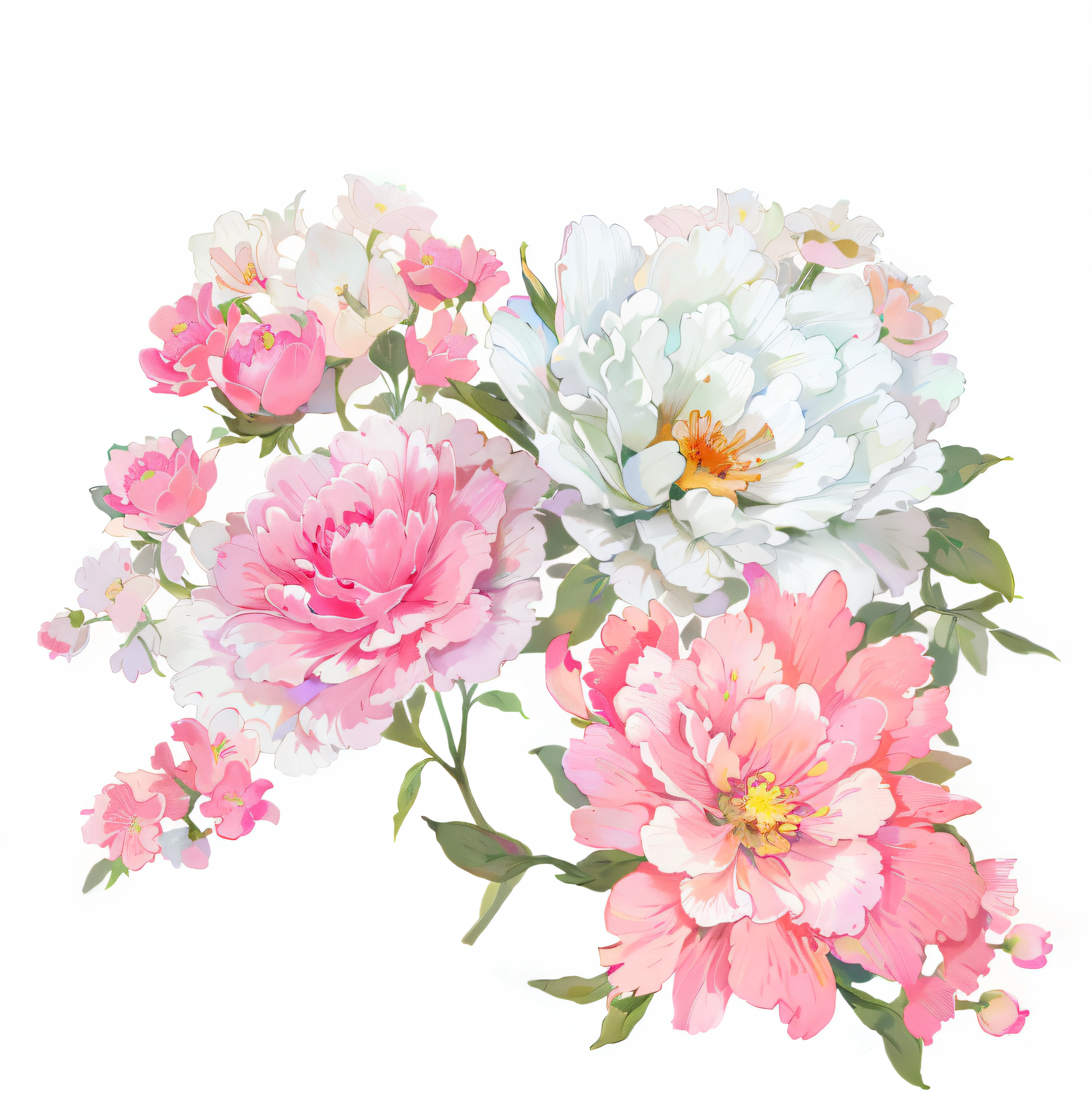 there are many different flowers that are on a white background, fundo da flor, flores elegantes, flores macias, flores detalhadas, flores bonitas, flores cor-de-rosa, flores florescendo, peony flowers, fundo das flores, bouquet, mistura hiperdetalhada, com flores coloridas, flor cercada, flores e flores, flores bonitas, design floral, flores decorativas, peony flower, fundo floral