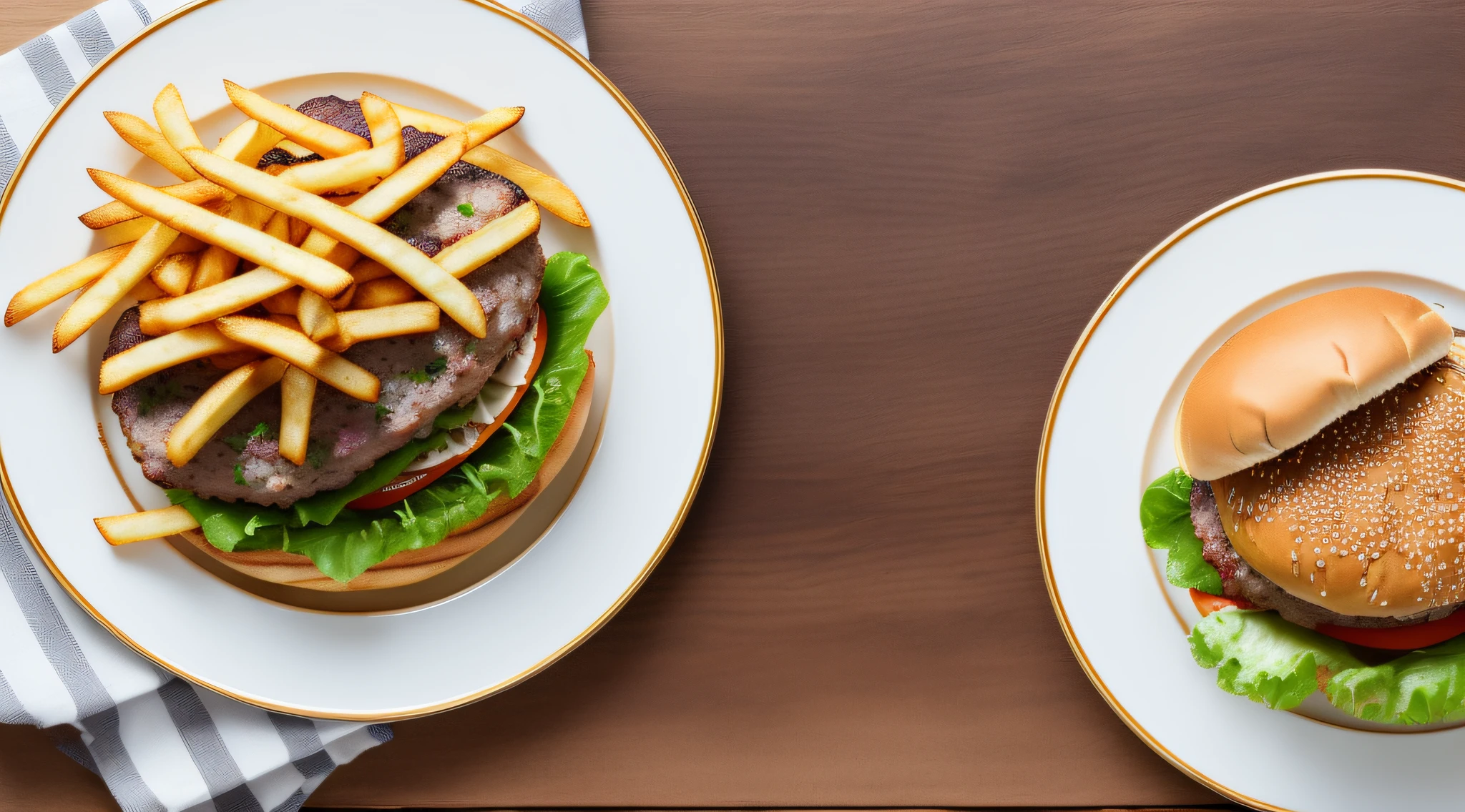 burger and french fries, light colors, 8K, high quality