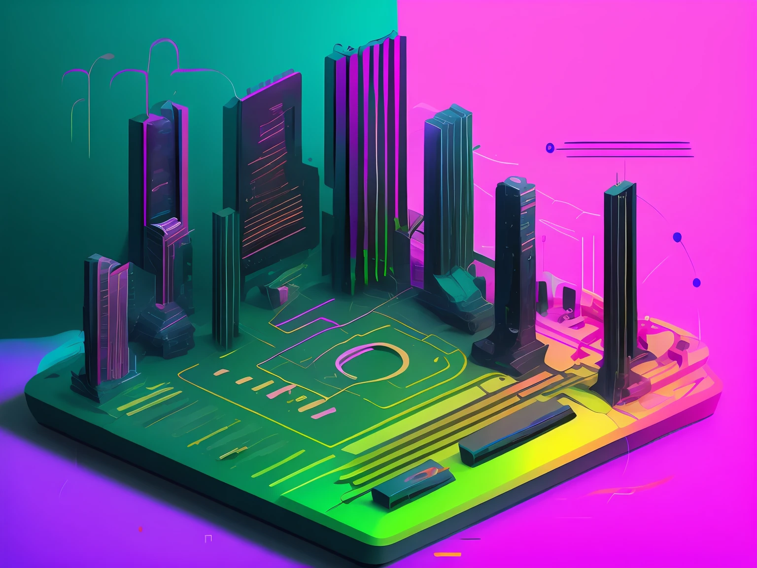 an illustration of finance charts, drawn, numbers, dinheiro, cores neon por Kilian Eng