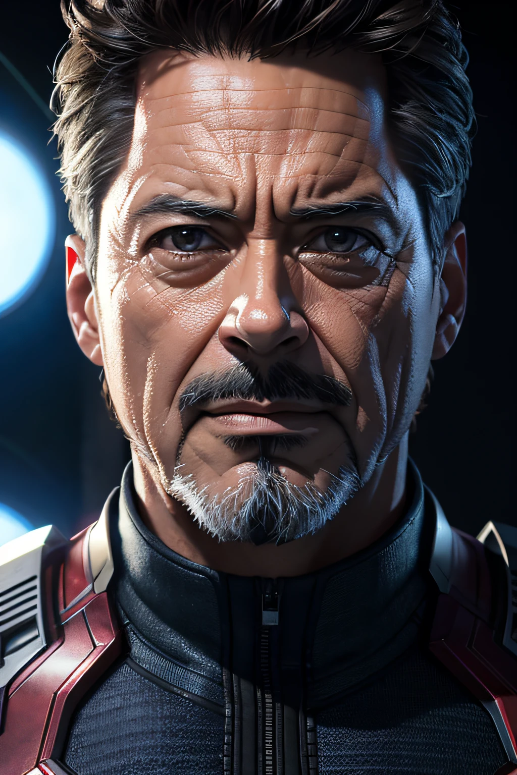 Marvel, Old man Tony Stark, realistically, dynamic lights, old, gray stubble, full shoot, (extremely detailed CG unity 8k wallpaper), trending on ArtStation, trending on CGSociety, High Detail, Sharp focus, dramatic, photorealistic