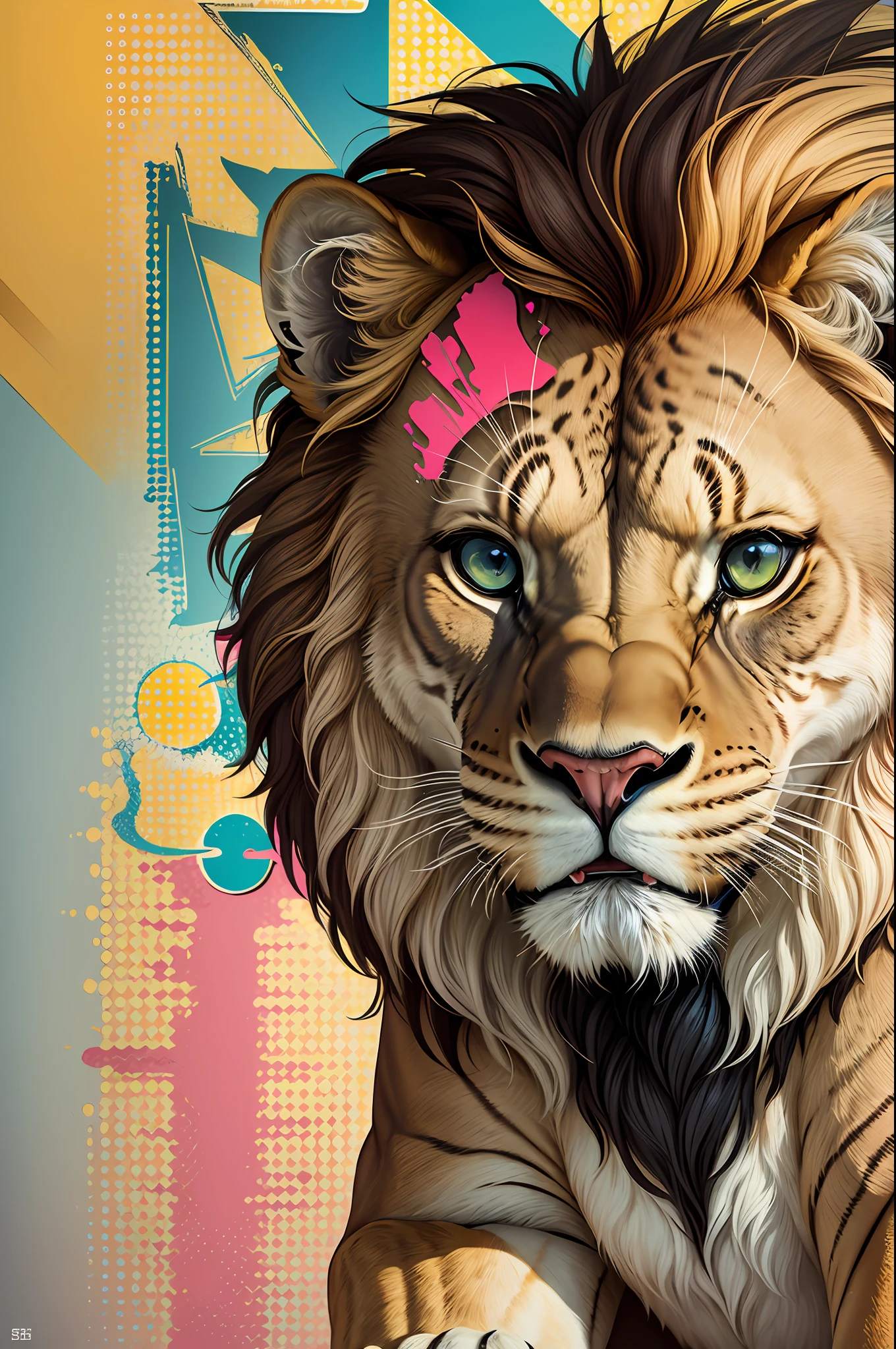 (( ( pop art  ))) , 
a lion, a lioness and a lion cub, --auto --s2