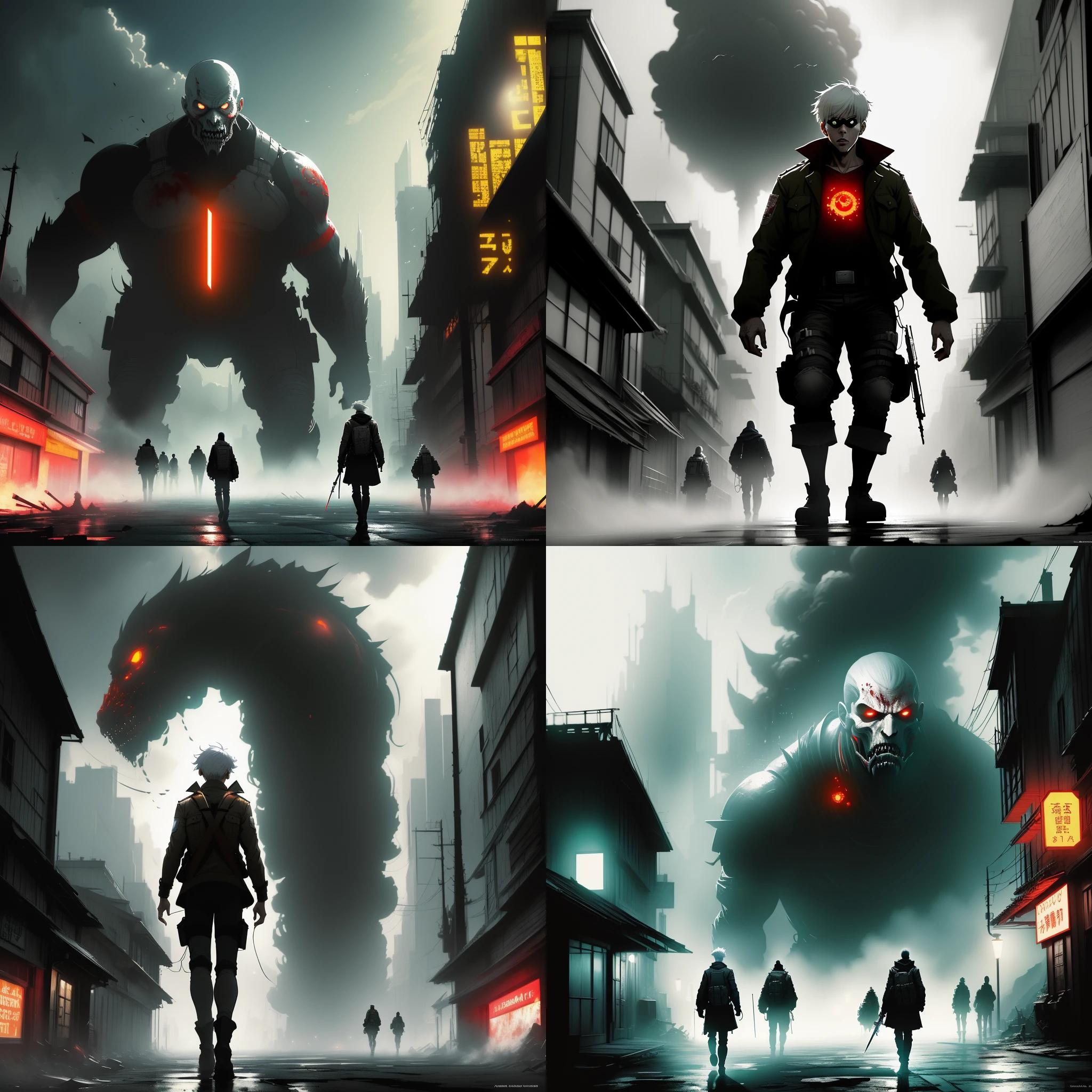 Attack on Titan, angry Giants, dark and gritty, Studio Ghibli - SeaArt AI